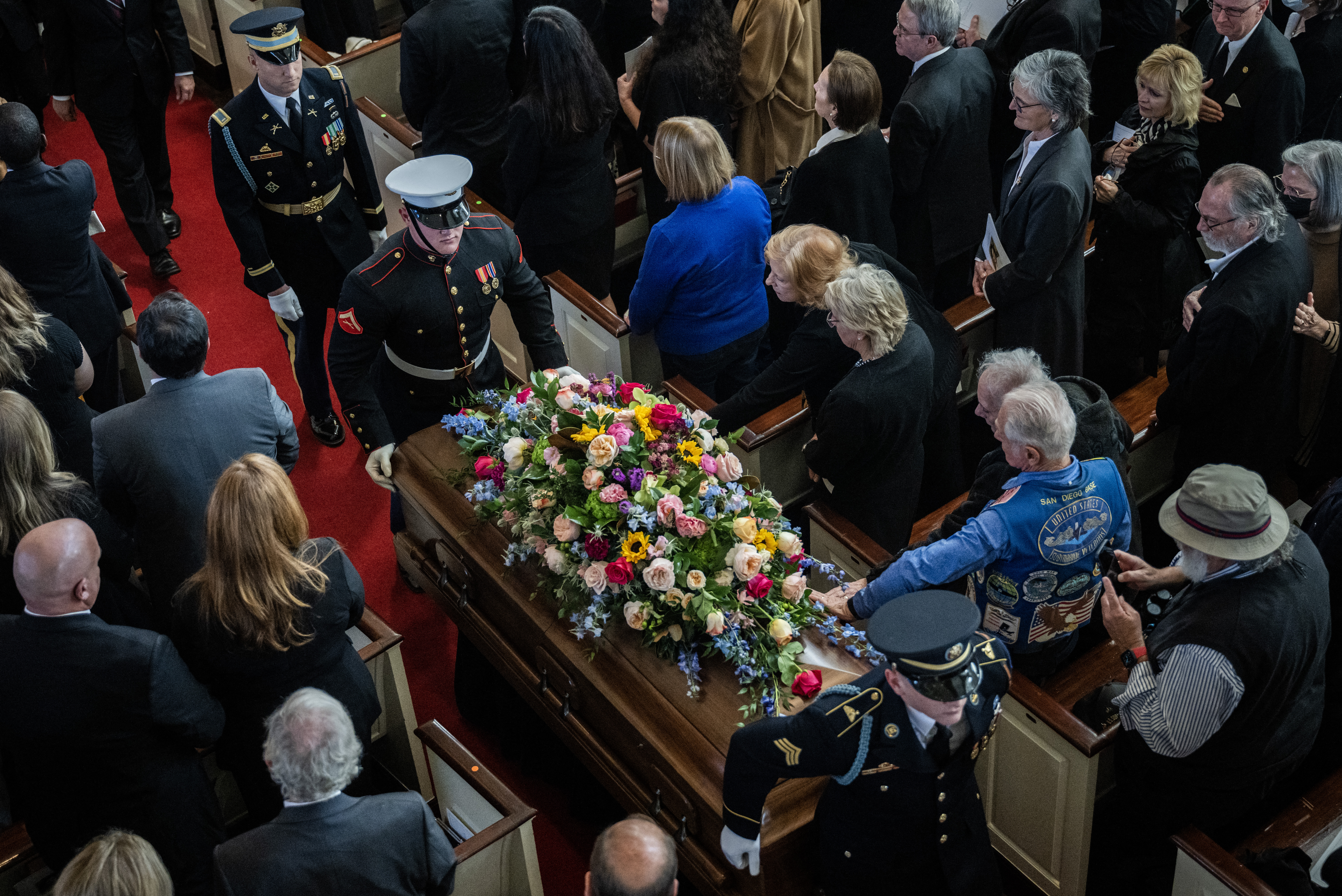 Former U.S. First Lady Rosalynn Carter's casket being carried at her tribute service in Atlanta, Georgia on November 28, 2023 | Source: Getty Images
