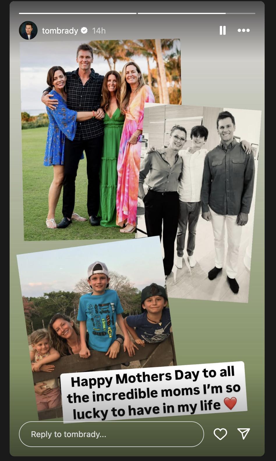 Tom Brady's Mother's Day tribute from his Instagram Story, posted on May 11, 2025. | Source: Instagram/tombrady