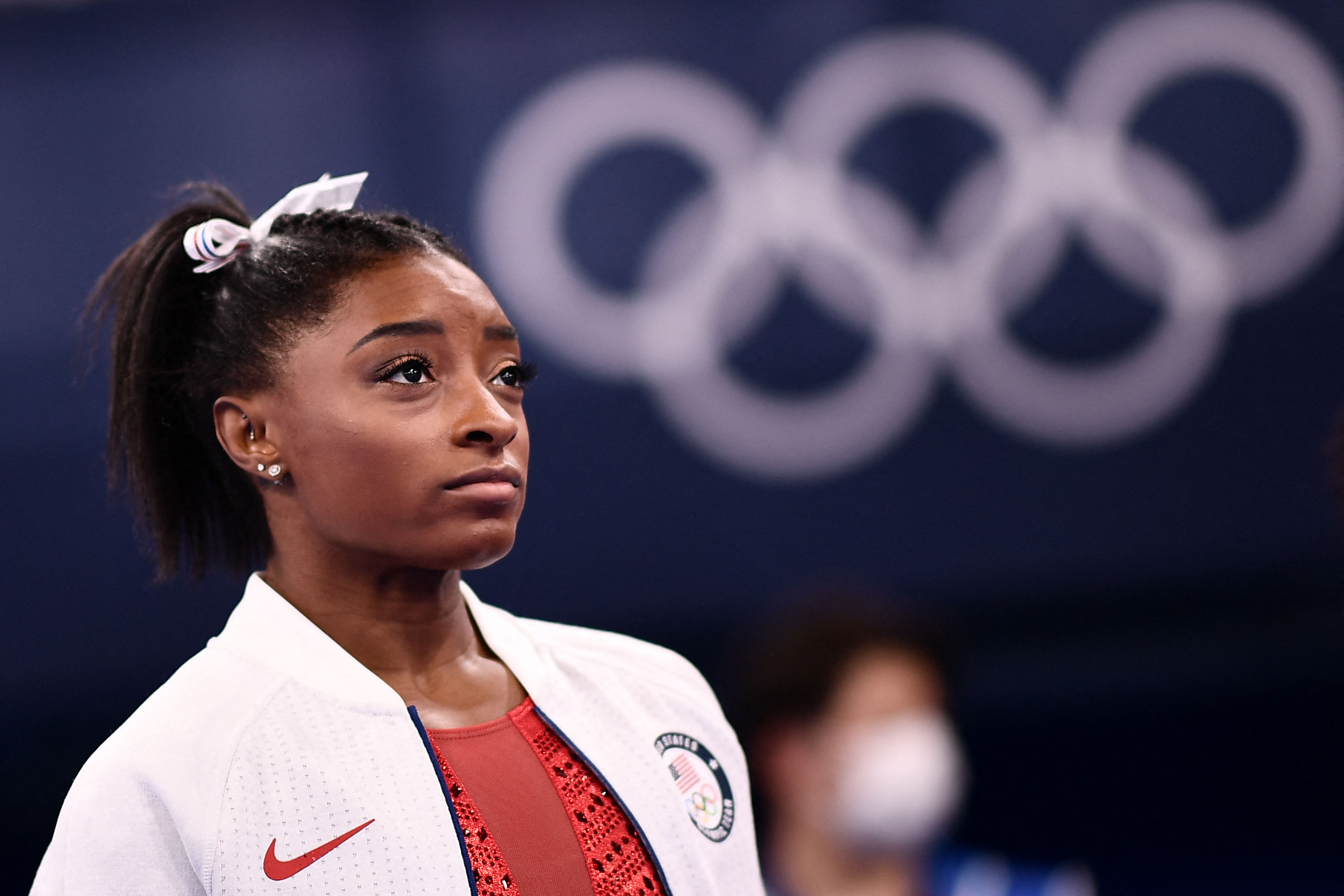 Simone Biles looks on during the Tokyo 2020 Olympic Games on July 27, 2021, in Tokyo, Japan. | Source: Getty Images