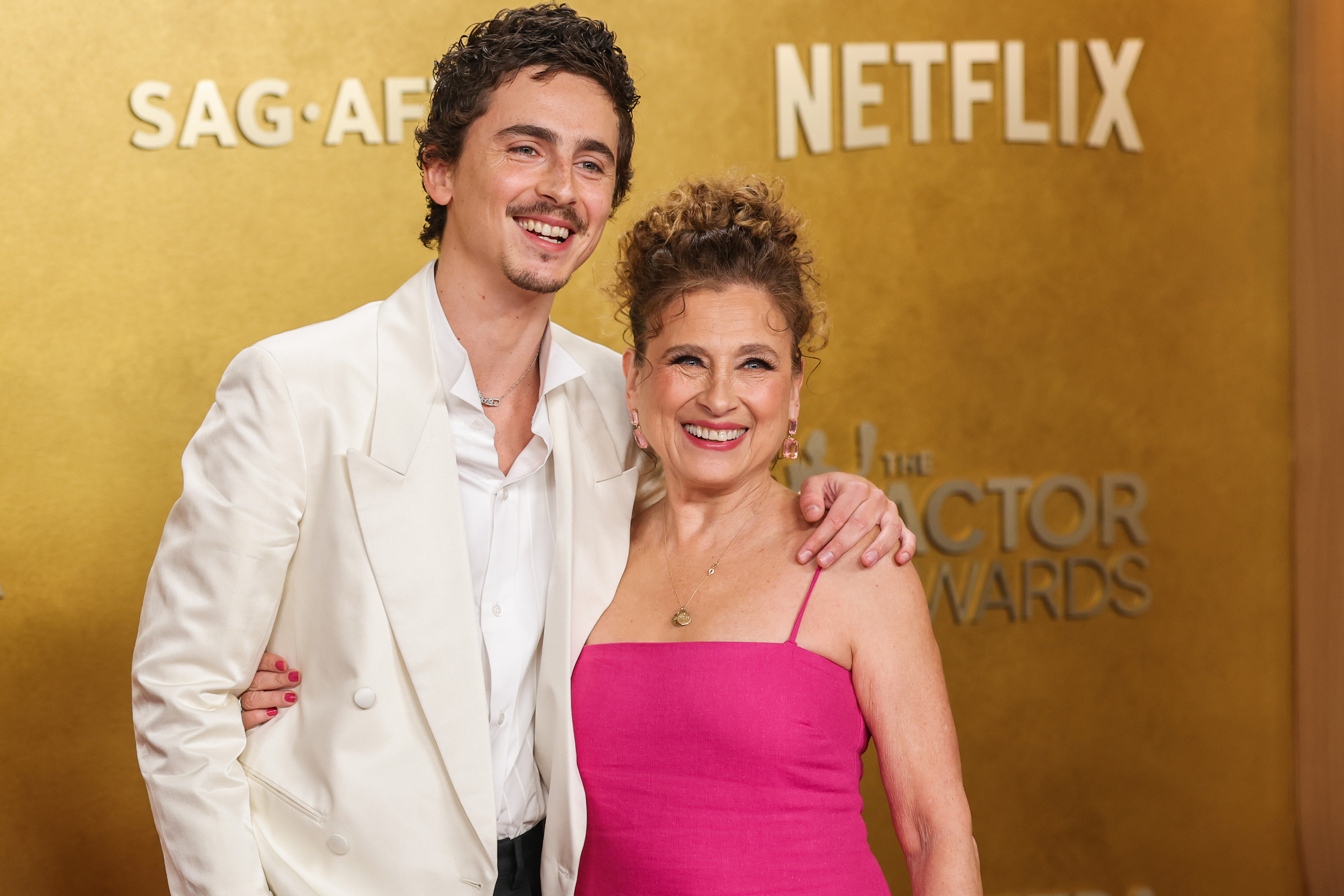 Timothée Chalamet and Nicole Flender at The 32nd Annual Actor Awards Presented on March 1, 2026 in Los Angeles, California | Source: Getty Images