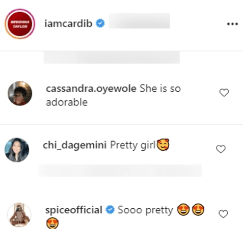 Screenshot showing comments on Cardi B's Instagram post of her daughter Kulture Kiari | Source: Instagram/Iamcardib