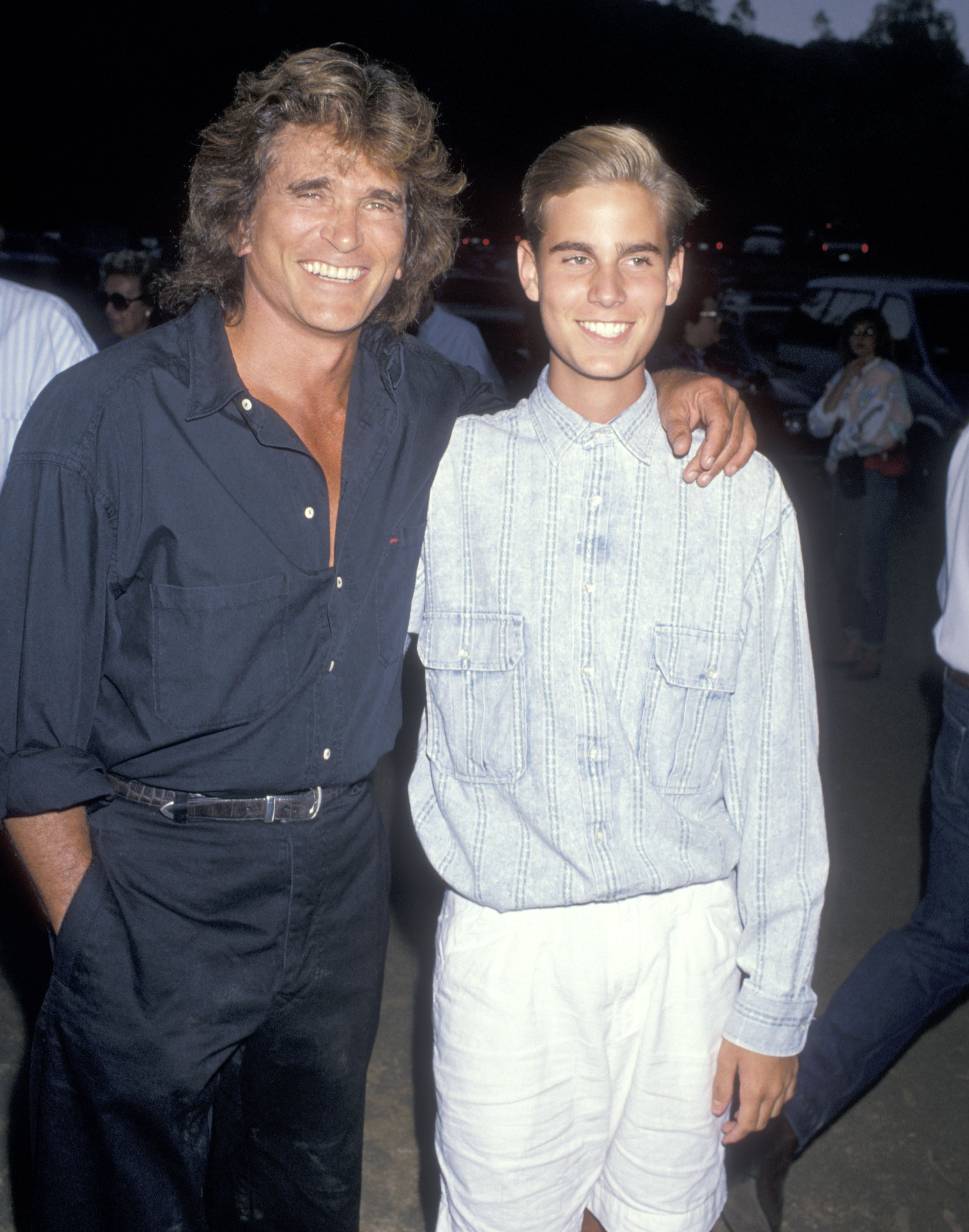 Michael Landon and Christopher Landon attend the Third Annual Moonlight Roundup Extravaganza at the Calamigos Ranch on July 29, 1989 in Malibu, California. | Source: Getty Images