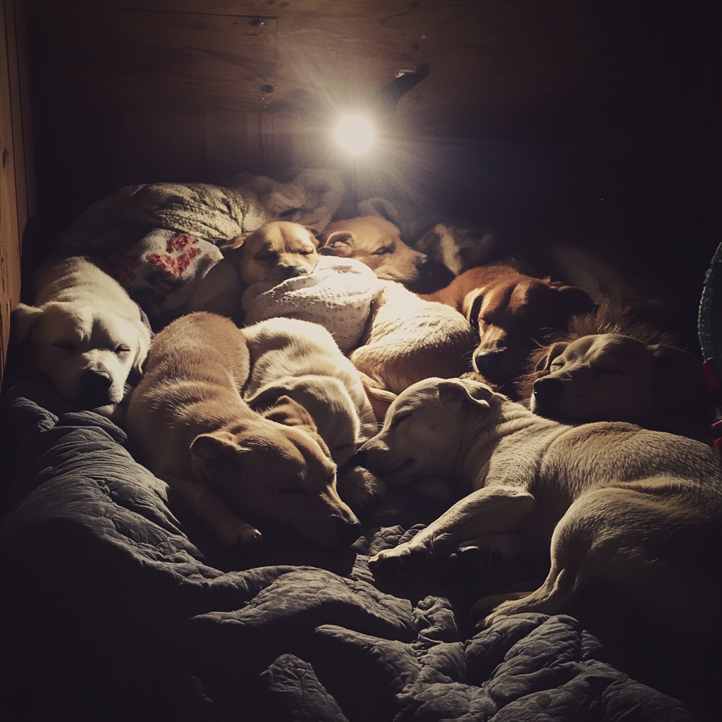 Dogs sleeping in a shed | Source: Midjourney