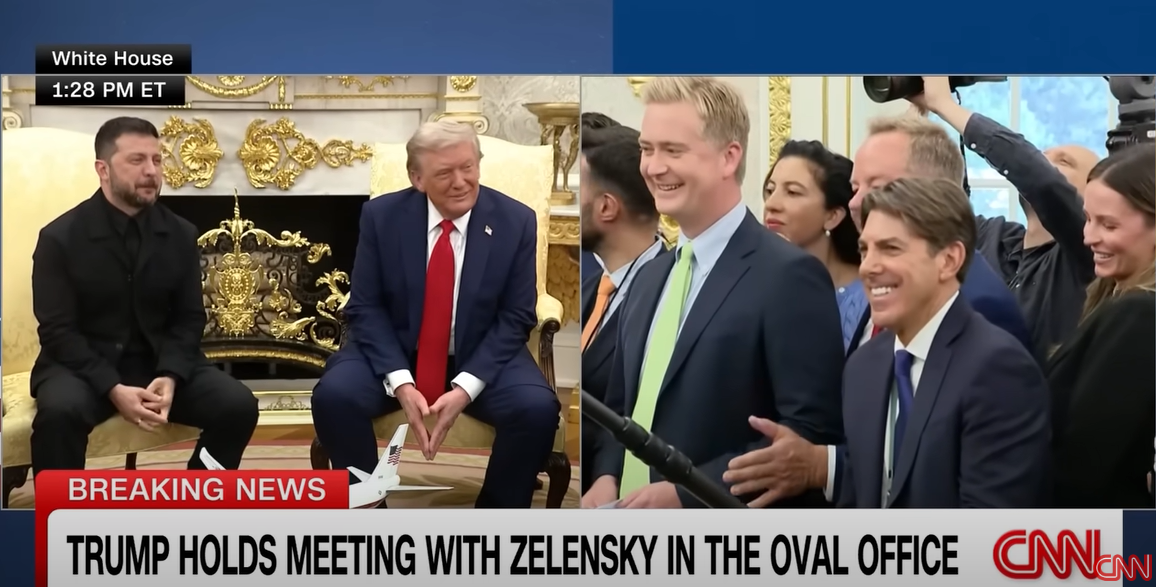 U.S President Donald Trump is in a press conference with Ukrainian President Volodymyr Zelenskyy, from a video post dated August 18, 2025 | Source: YouTube/CNN