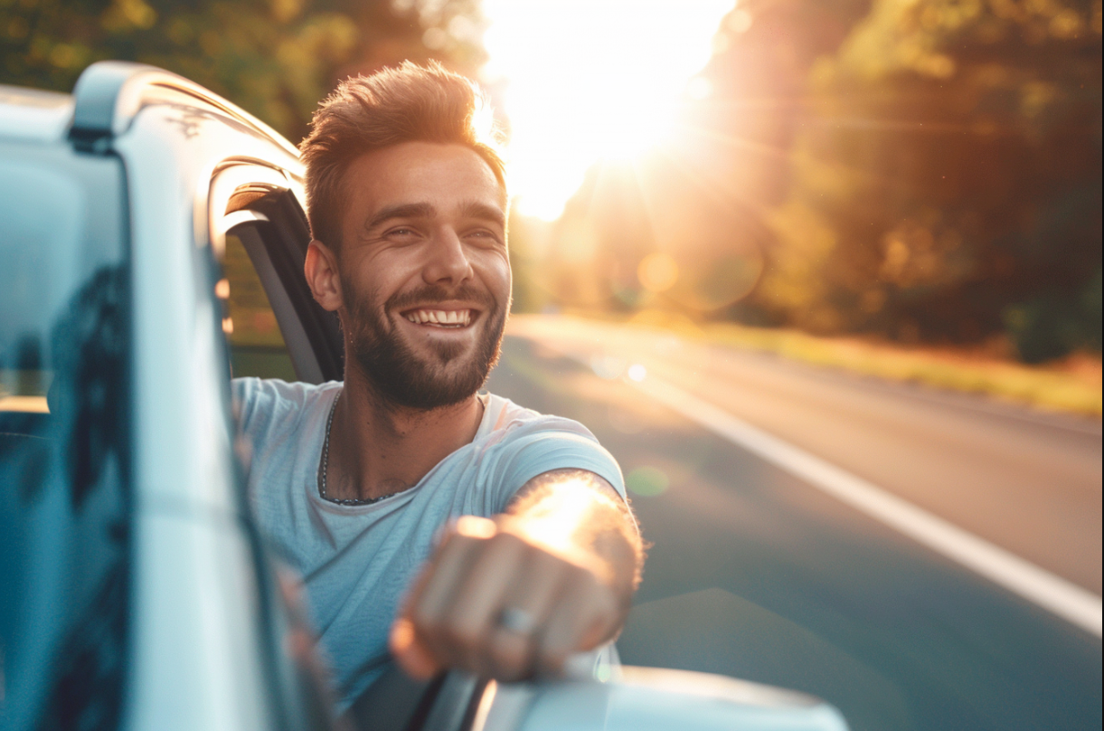 A man enjoying his drive down a highway | Source: Midjourney