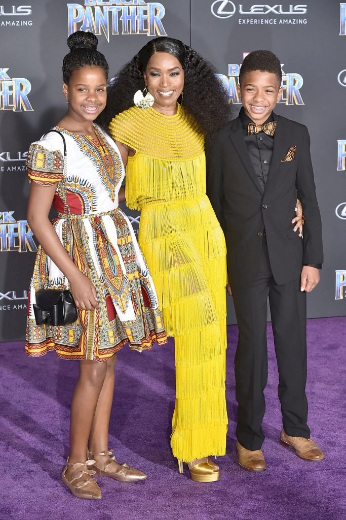 Angela Bassett, Bronwyn Vance, and Slater Vance at the Premiere Of Disney And Marvel's "Black Panther" on January 29, 2018, in Hollywood, California. | Photo by David Crotty/Patrick McMullan via Getty Images