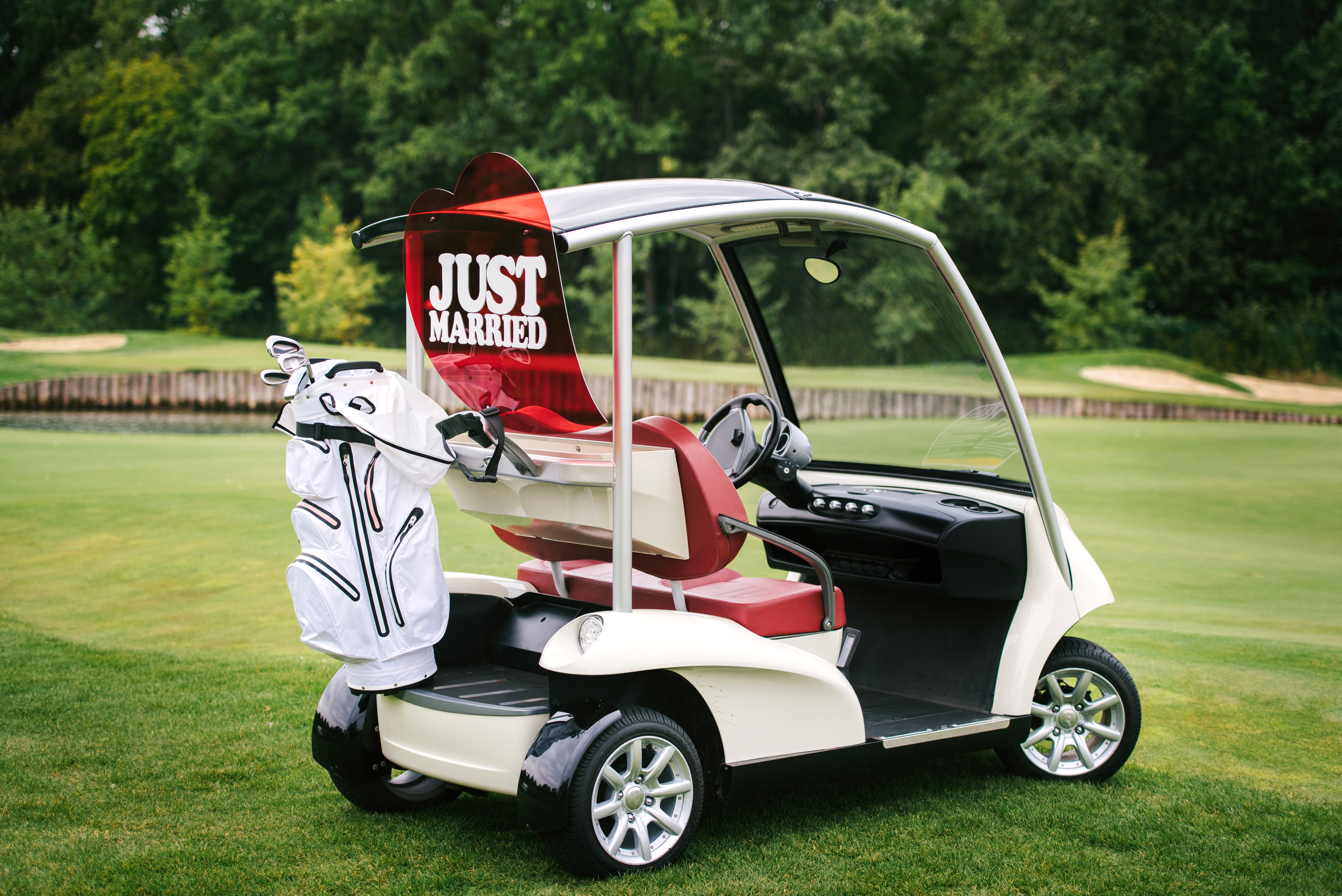 A golf cart with the words "Just Married" on the back | Source: Shutterstock