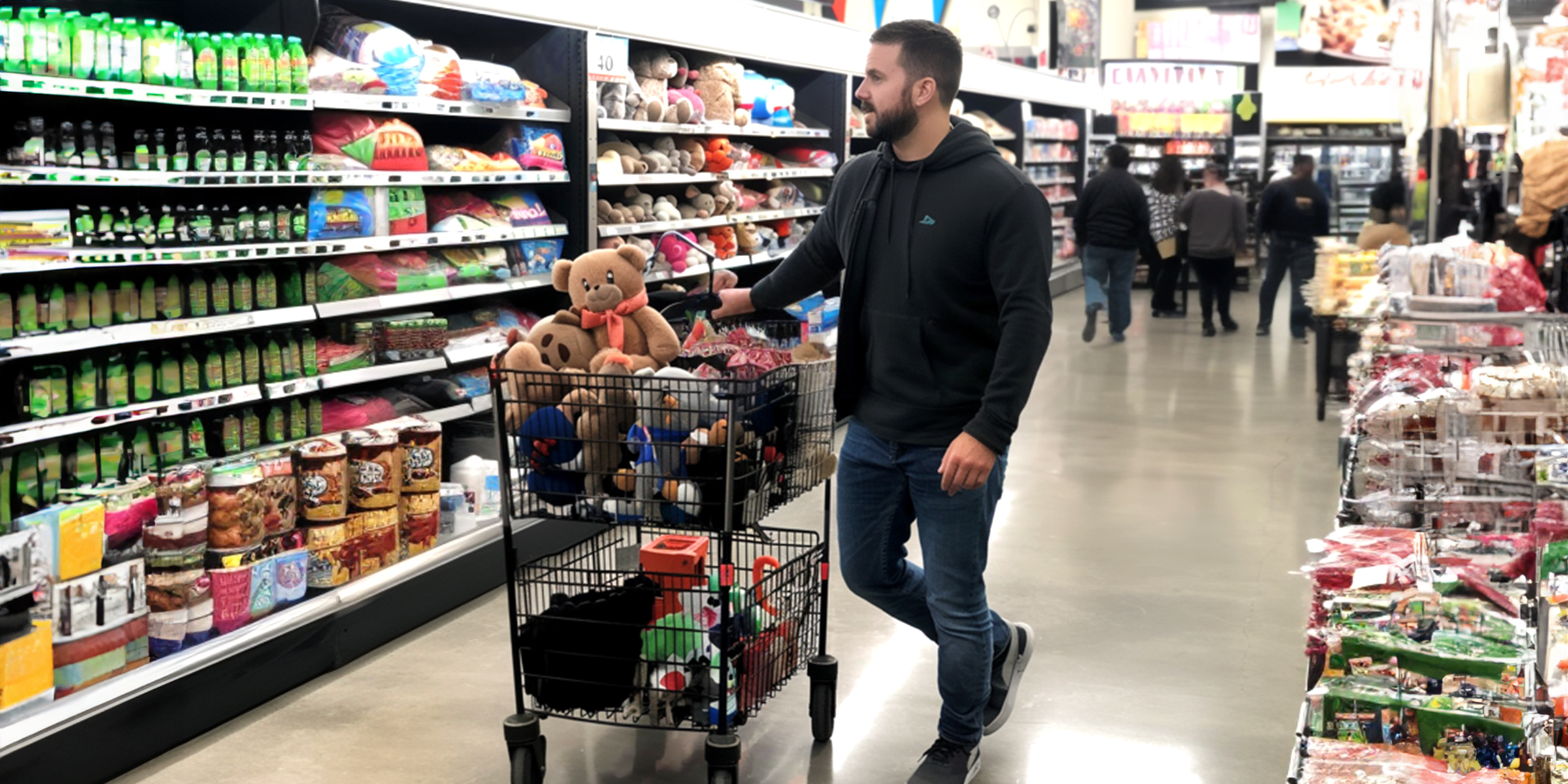 A man standing with a cart full of toys in a store | Source: Amomama