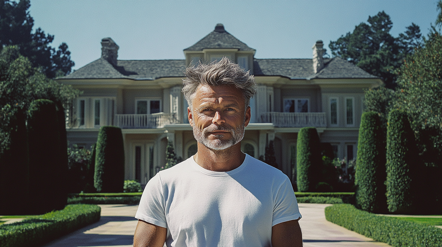 Man standing in front of a luxurious estate | Source: Midjourney