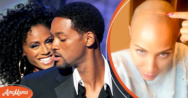 Pictured: (L) Hosts Will Smith and his wife Jada Pinkett Smith speak onstage at the BET Awards 05 at the Kodak Theatre on June 28, 2005 in Hollywood, California. (R) Jada Pinkett Smith showing fans her head after going bald | Photo: Getty Images and Instagram/@jadapinkettsmith
