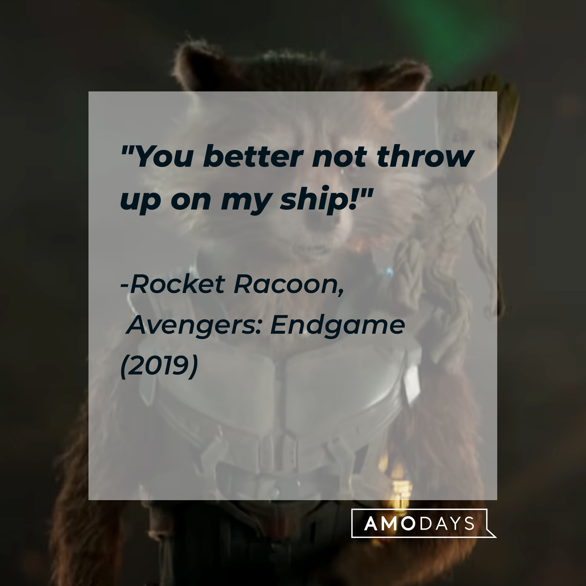 Rocket Raccoon's quote, "You better not throw up on my ship!" | Image: youtube.com/marvel