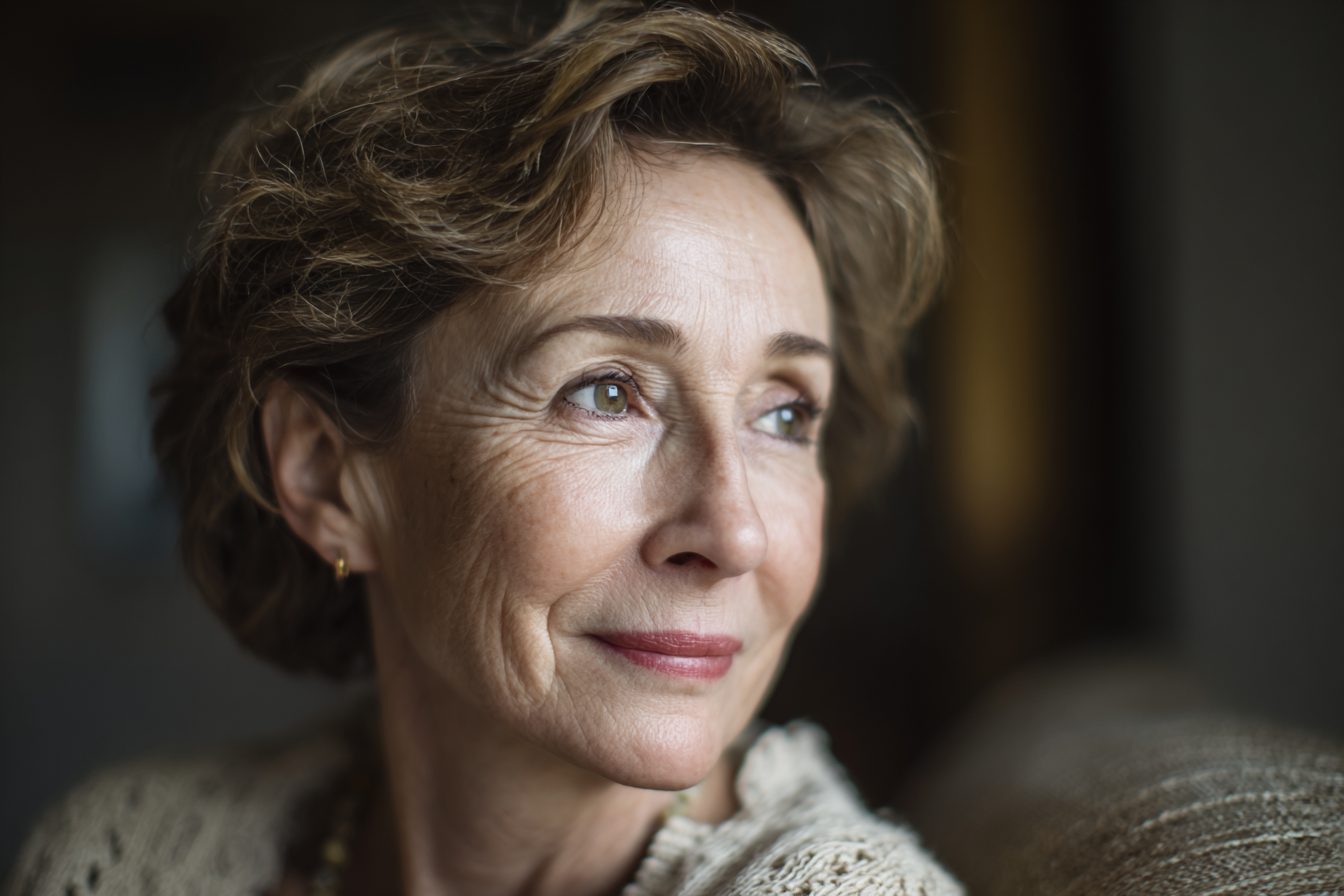 A woman sitting in her living room | Source: Midjourney