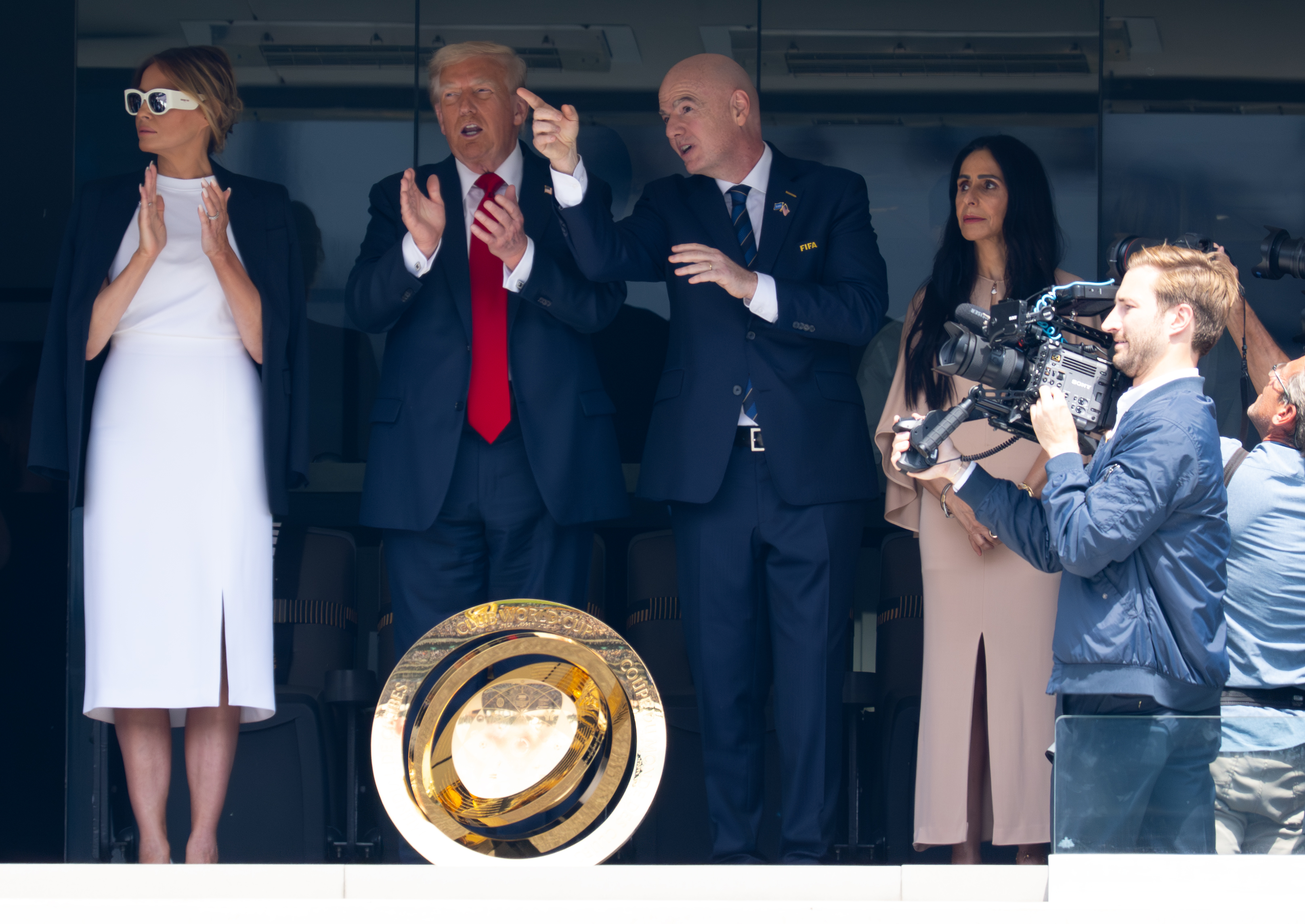 Melania and Donald Trump with Gianni Infantino and his wife, Leena Al Ashqar, during the FIFA Club World Cup final on July 13, 2025. | Source: Getty Images
