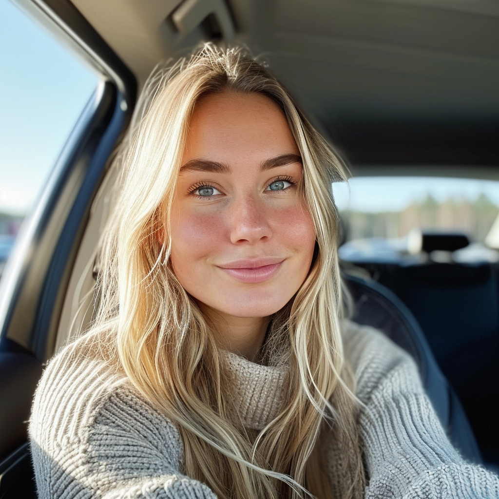 A smiling woman in a car | Source: Midjourney