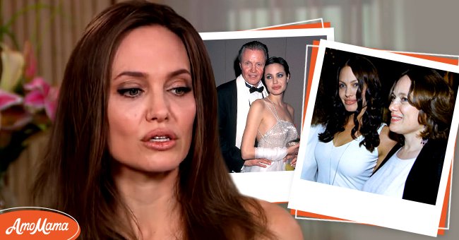Angelina Jolie speaking on Entertainment Tonight (left), Jon Voight and Angelina Jolie at Miramax Films Golden Globe Awards on January 18, 1998 (center), Angelina Jolie with her Mother at the "Original Sin" premiere on July 31, 2001 | Photo: Youtube.com/Entertainment Tonight, Getty Images