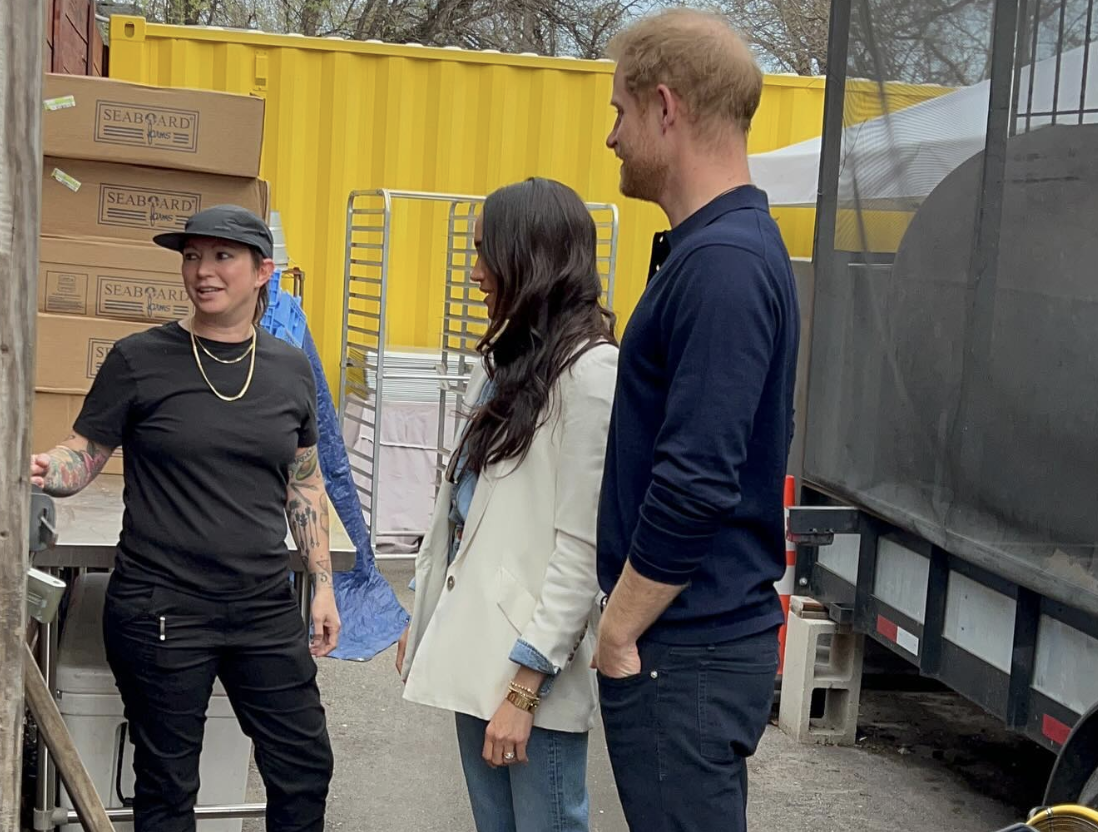 Meghan Markle, a La Barbecue staff member, and Prince Harry as seen in an Instagram post dated March 9, 2024 | Source: Instagram.com/la_barbecue/