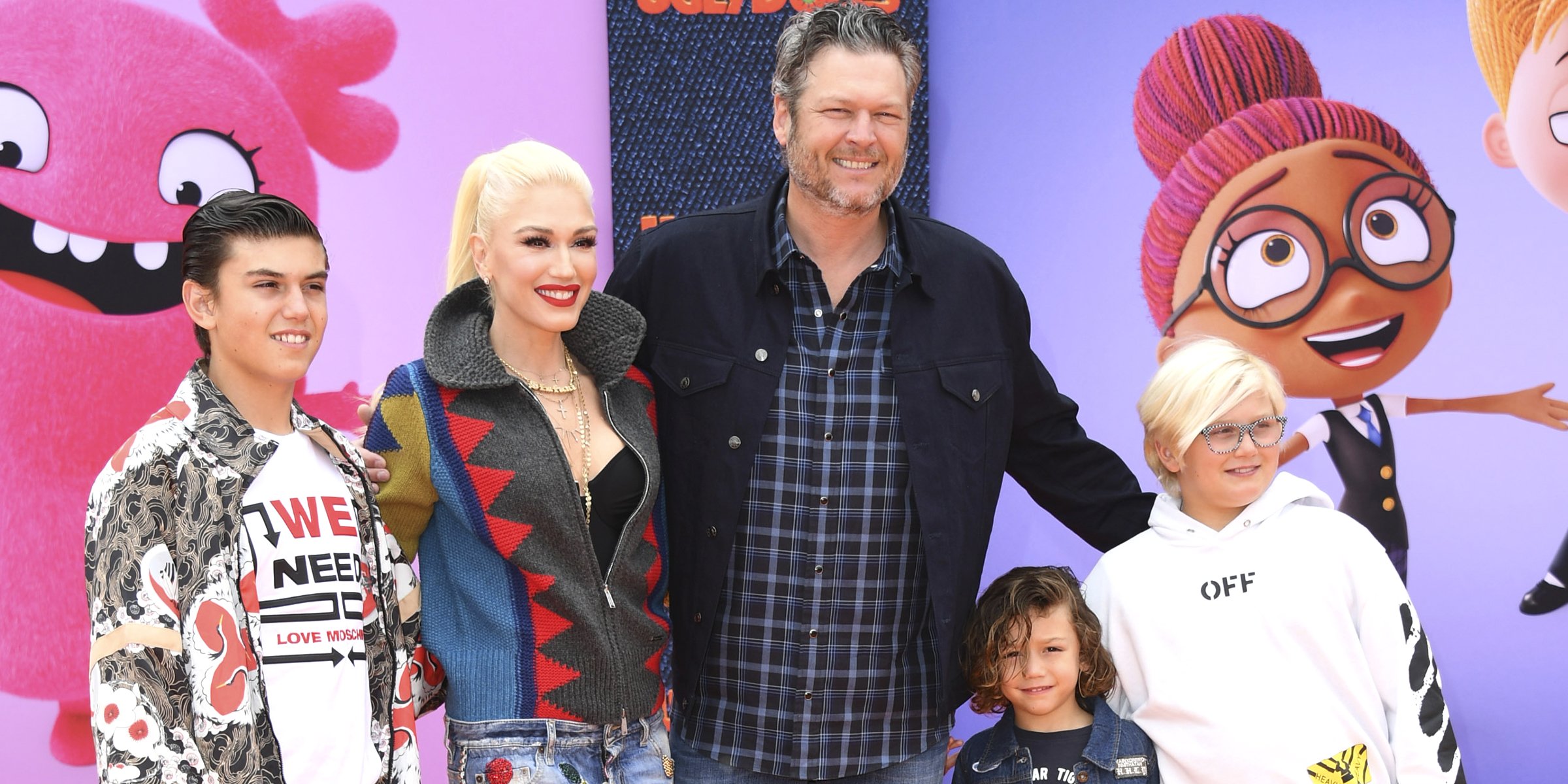 Gwen Stefani and Blake Shelton, together with Stefani's three sons Kingston, Apollo, and Zuma. | Source: Getty Images