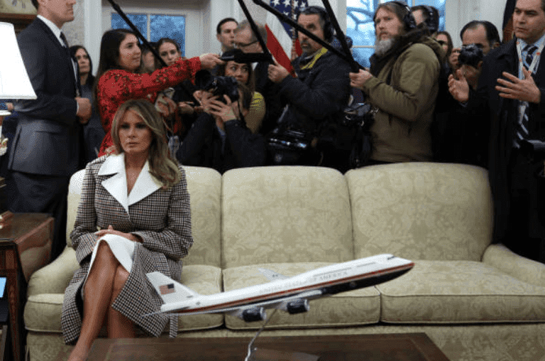 Melania Trump sits in on a meeting between President Donald Trump and Guatemalan President Jimmy Morales in the Oval Office of the White House, on December 17, 2019, Washington, DC. | Source:  Alex Wong/Getty Images