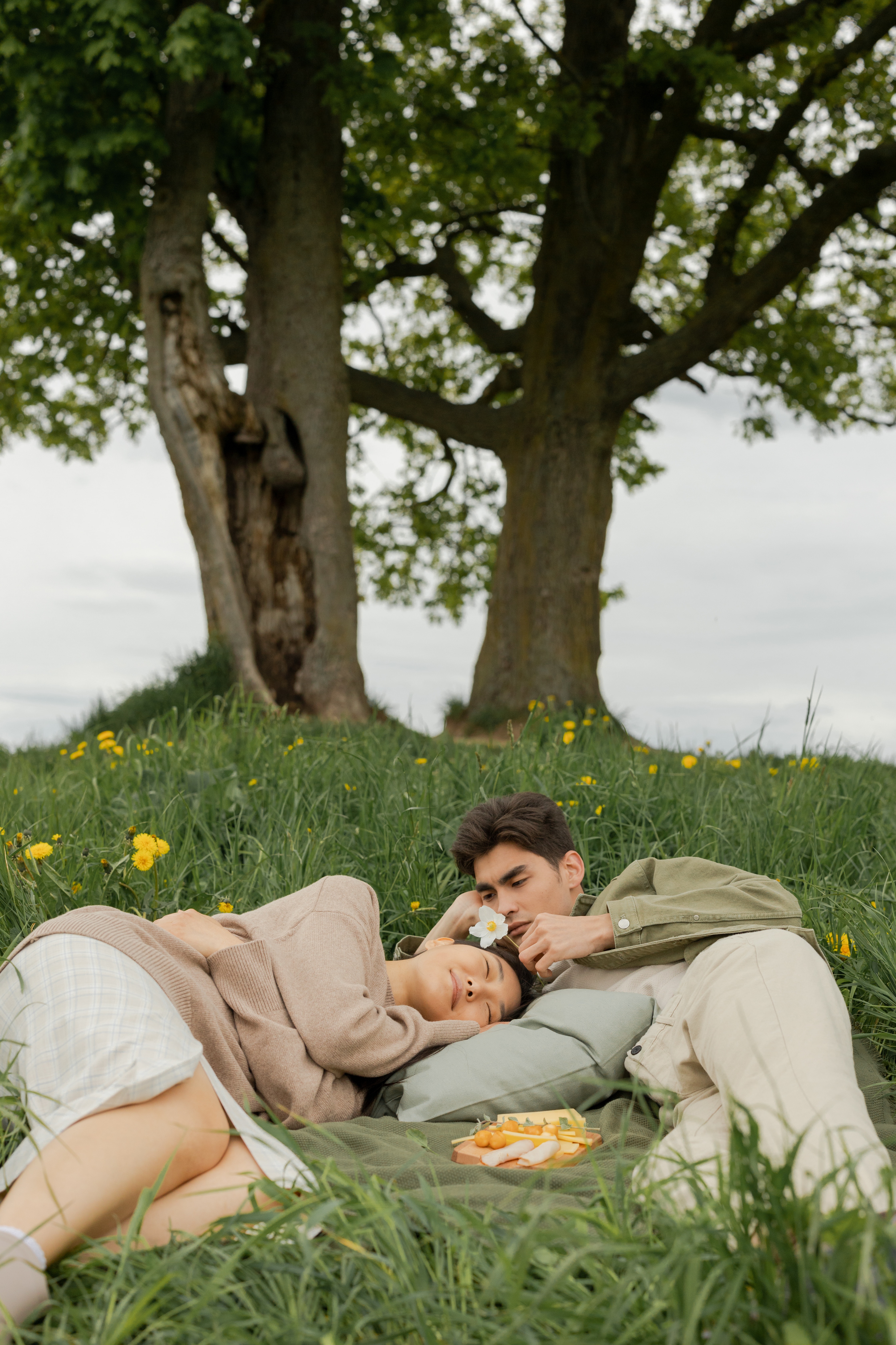 A couple lying on the grass. | Source: Pexels