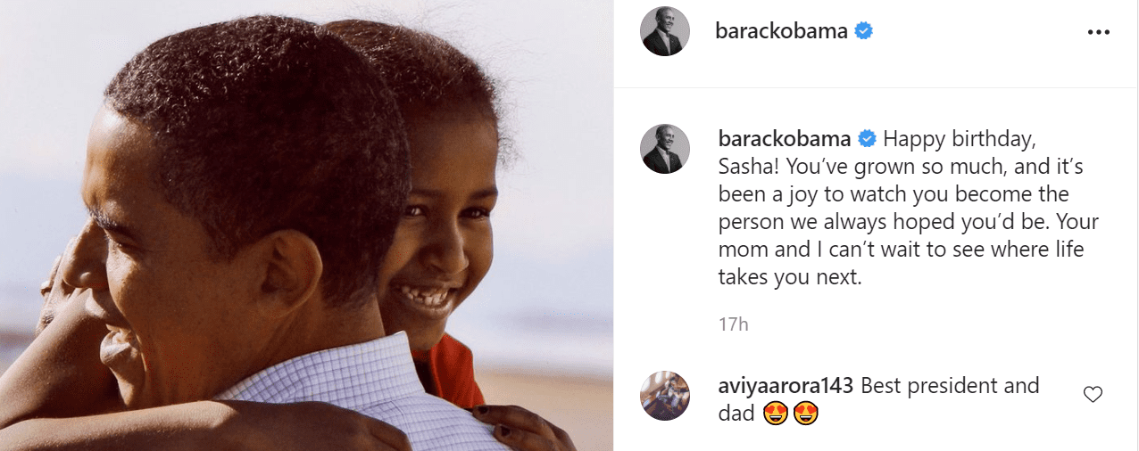 Barack Obama carrying a young Sasha Obama in a throwback image that celebrates her 20th birthday on June 10, 2021 | Photo: Instagram/@barackobama