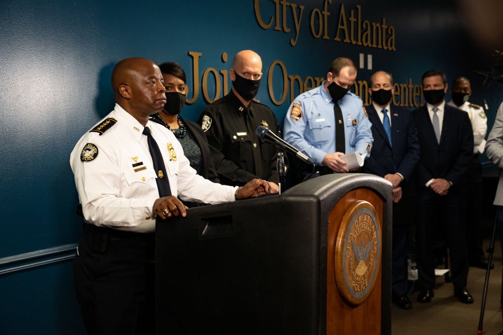 Chief Rodney Bryant, of the Atlanta Police Department, speaks at a press conference on March 17, 2021 in Atlanta, Georgia | Photo: Getty Images