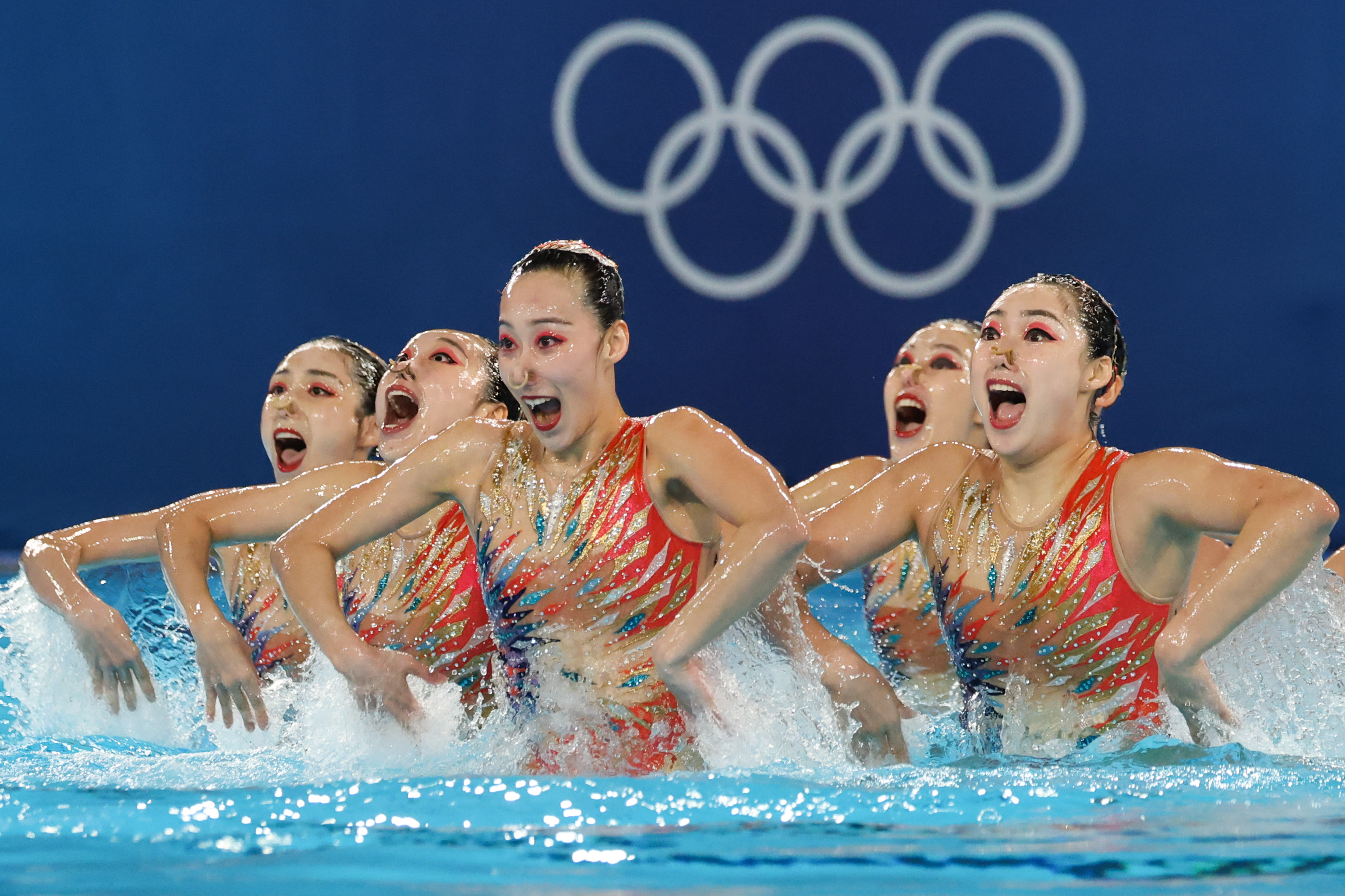 Gold medalists, Team China, competing during the Artistic Swimming - Team Acrobatic Routine event at the Paris 2024 Olympic Games in Saint-Denis, France, on August 7, 2024 | Source: Getty Images