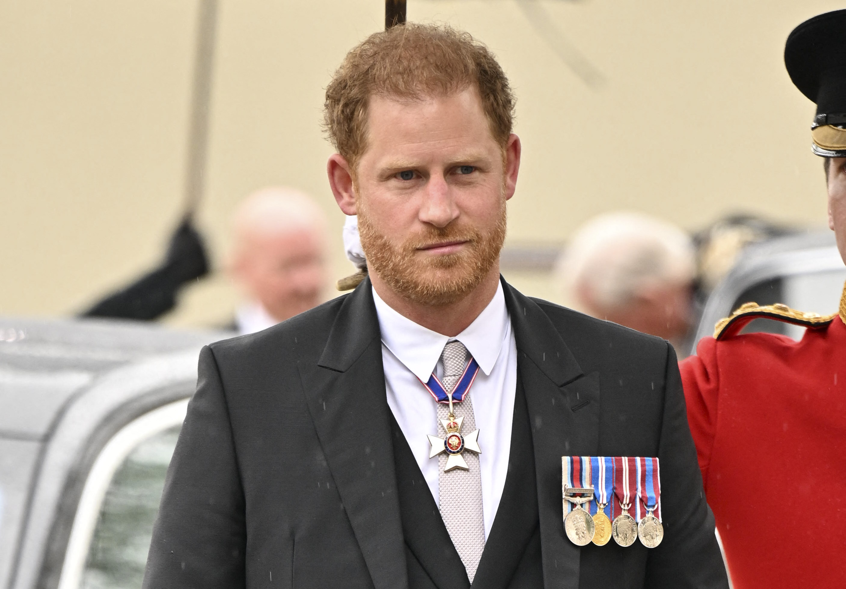 Prince Harry arrives for his father's coronation at Westminster Abbey in central London on May 6, 2023 | Source: Getty Images