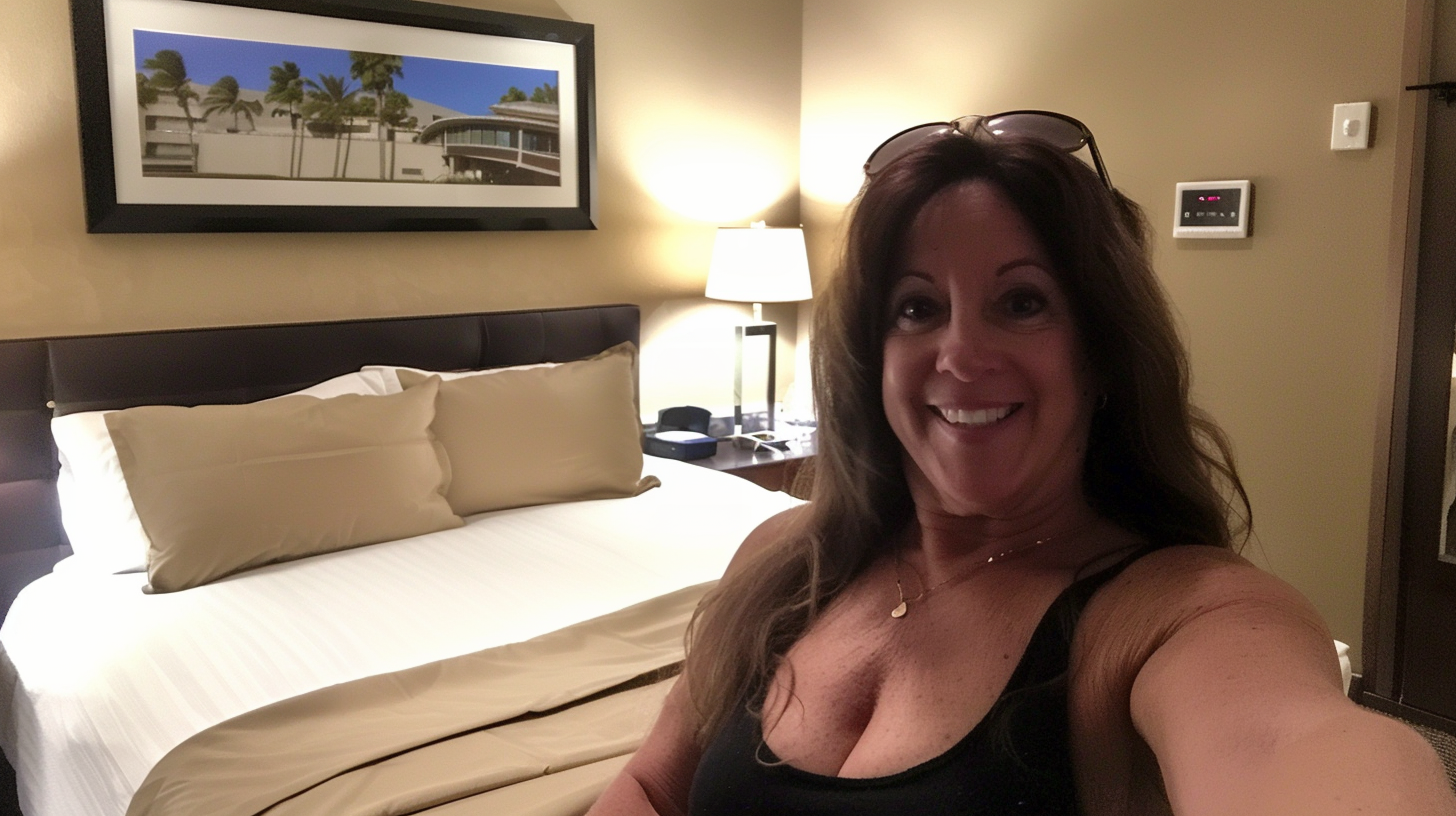 Woman taking a selfie in a hotel | Source: Midjourney