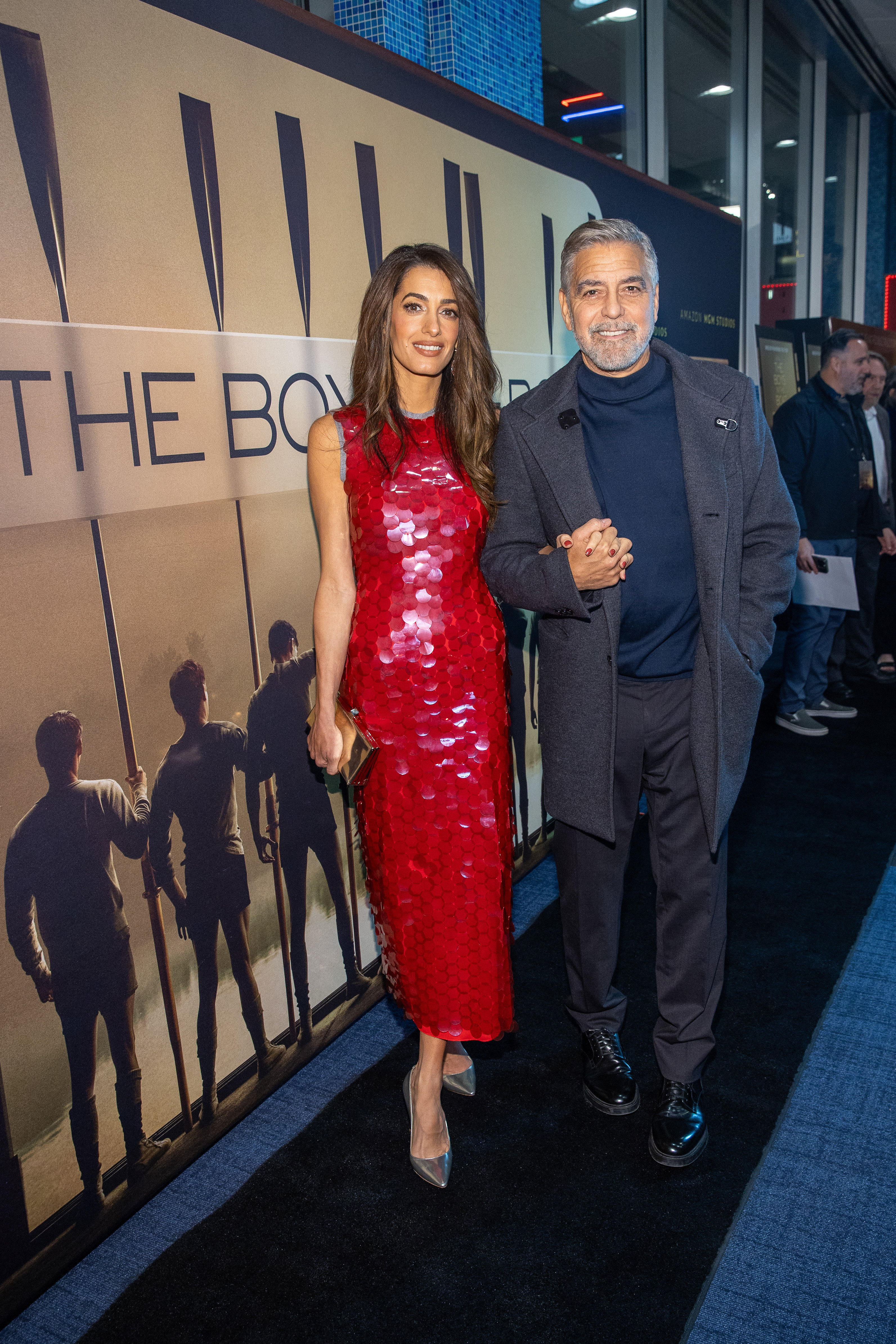 Amal and George Clooney at the MGM's Seattle Community Screening Of "The Boys In The Boat" | Source: Getty Images