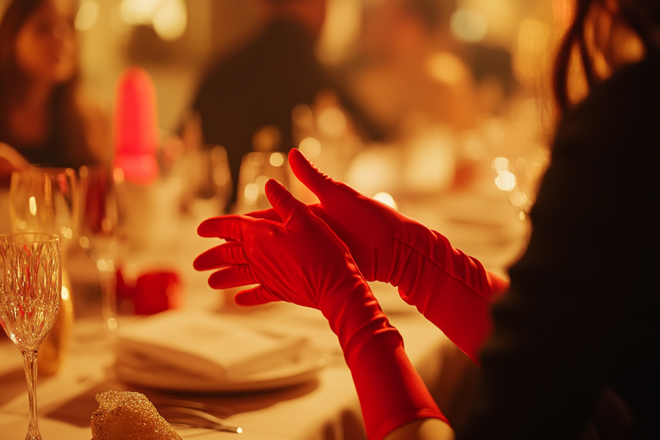 Close-up of a woman at a party wearing a pair of red gloves | Source: AmoMama