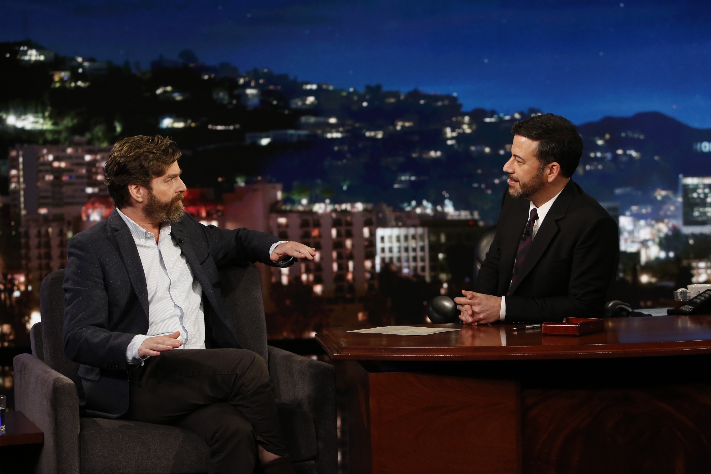 Actor Zach Galifianakis speaking about corporate communication on Jimmy Kimmel Live on February 7, 2017. | Source: Getty Images