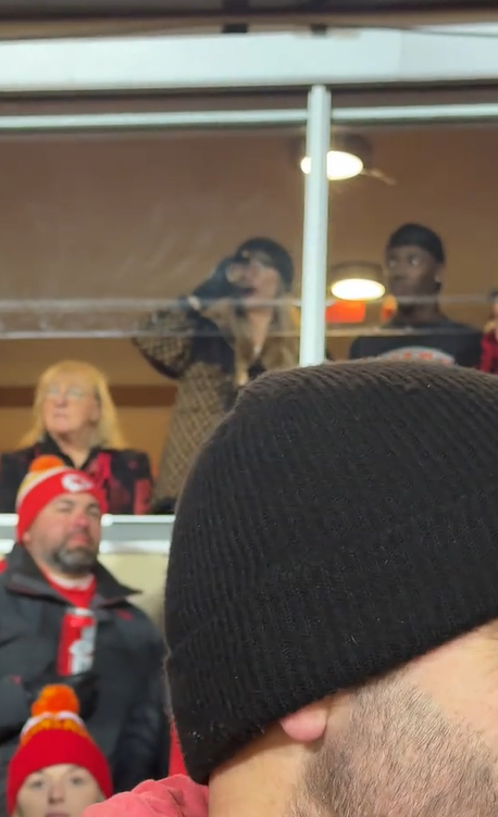 Taylor Swift drinks from a cup while watching Travis Kelce's game at Arrowhead Stadium | Source: TikTok/auntsoftiktok