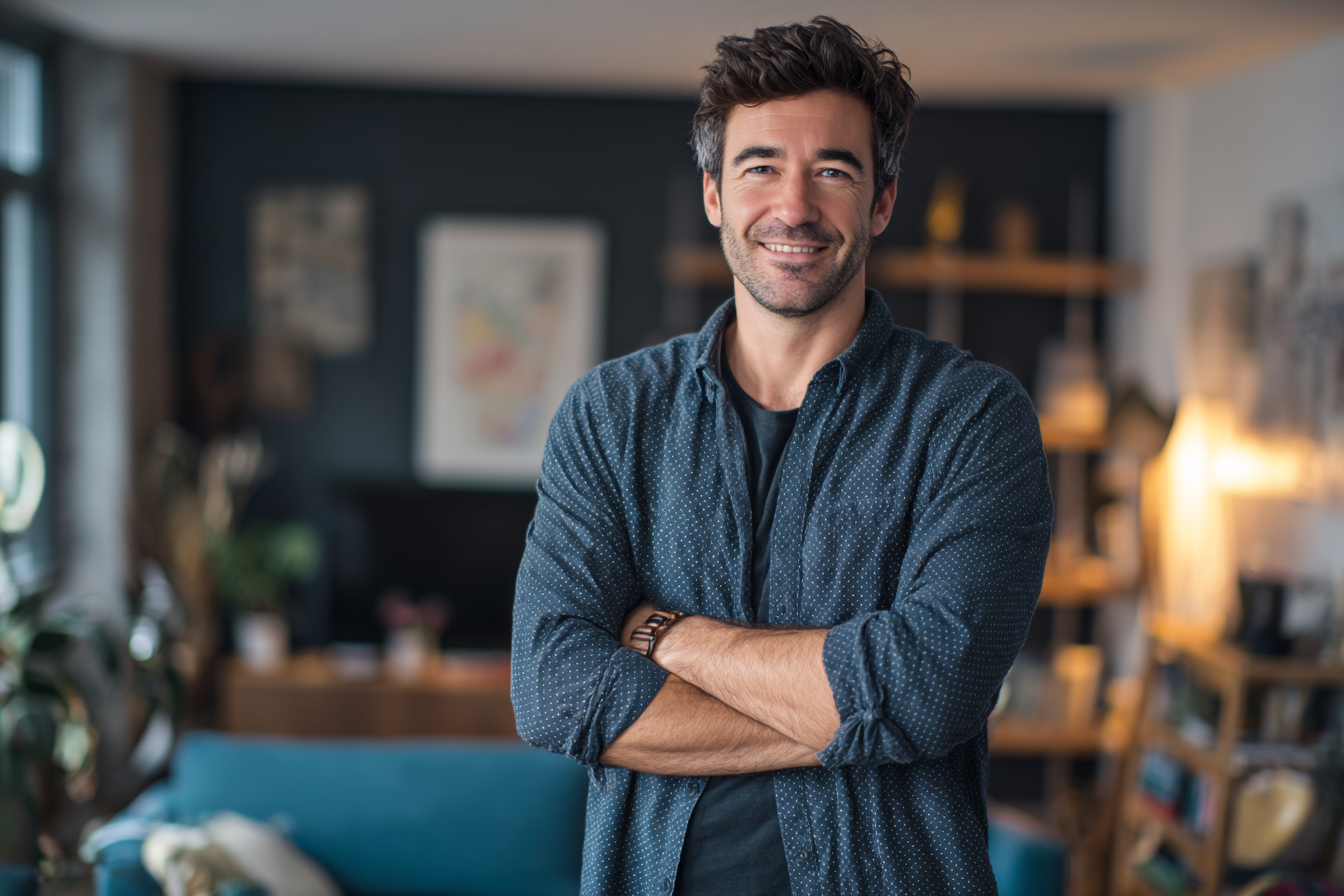A man standing in his living room | Source: Midjourney