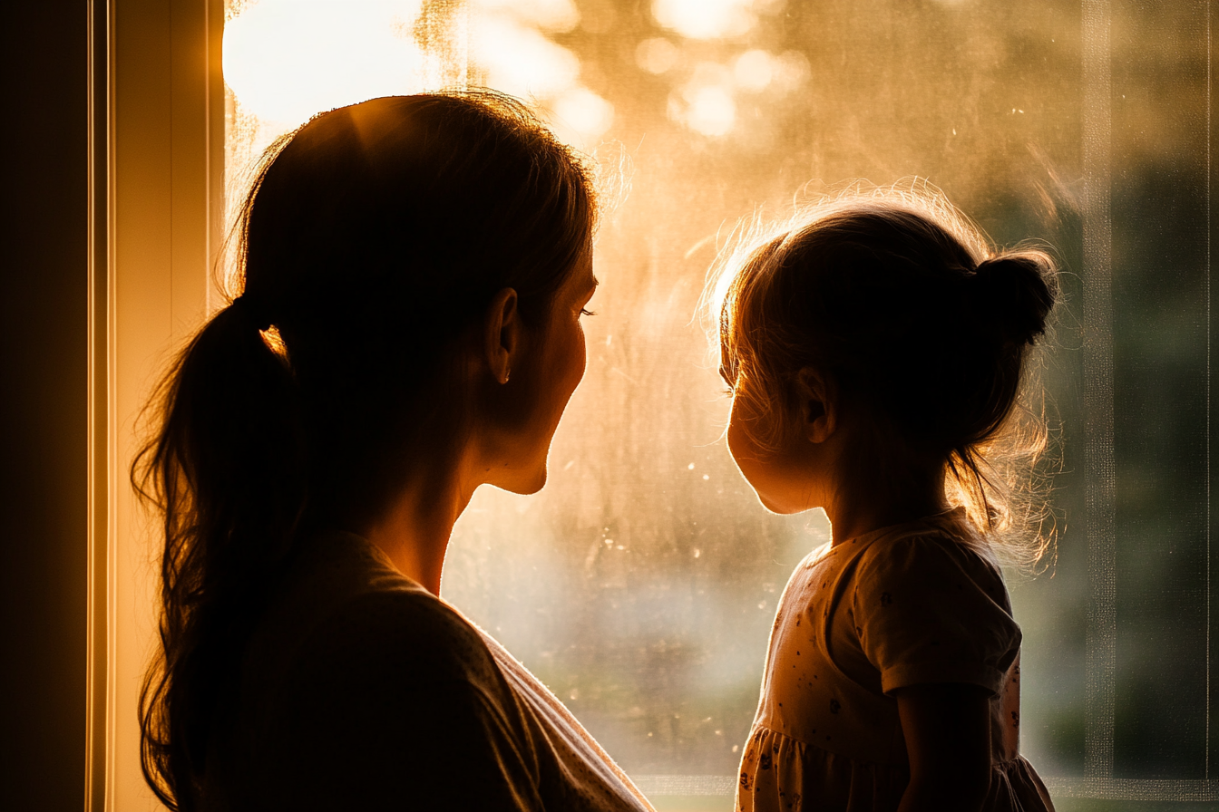 A woman and a little girl looking out the window | Source: Midjourney