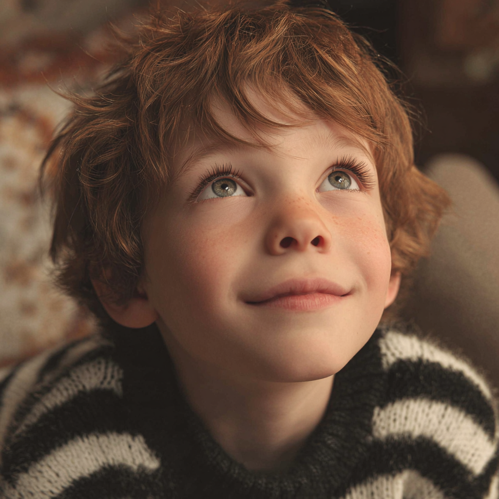 A smiling boy looking up | Source: Midjourney