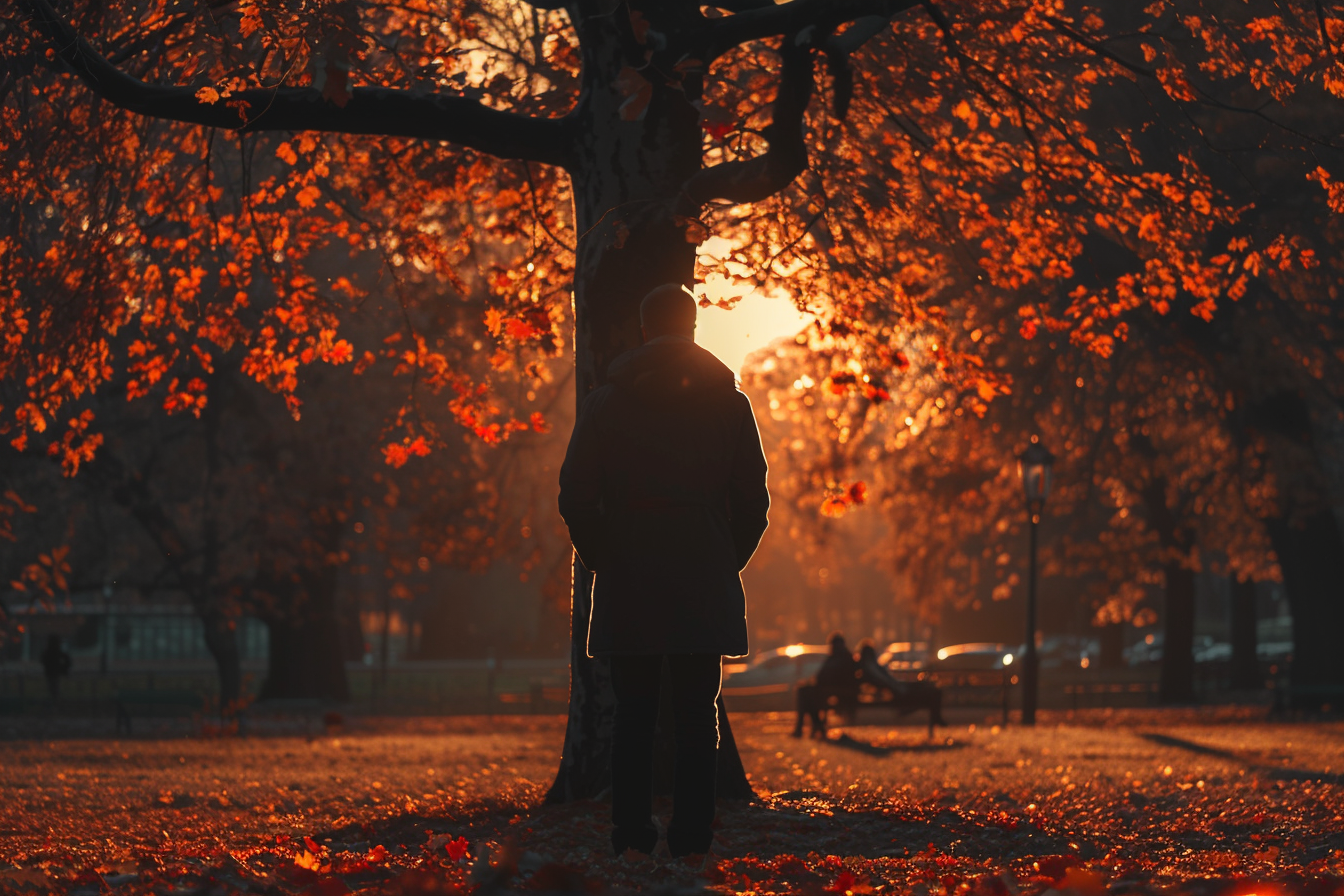 Man standing under a tree | Source: Midjourney