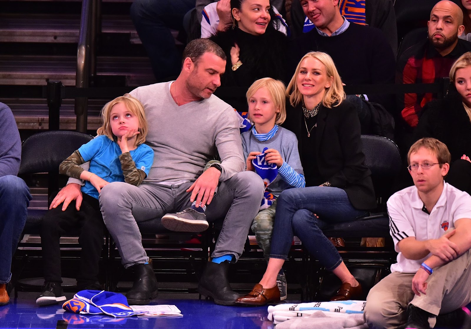 Samuel, Liev, and Alexander Schreiber with Naomi Watts at a basketball game on January 22, 2016, in New York City | Source: Getty Images