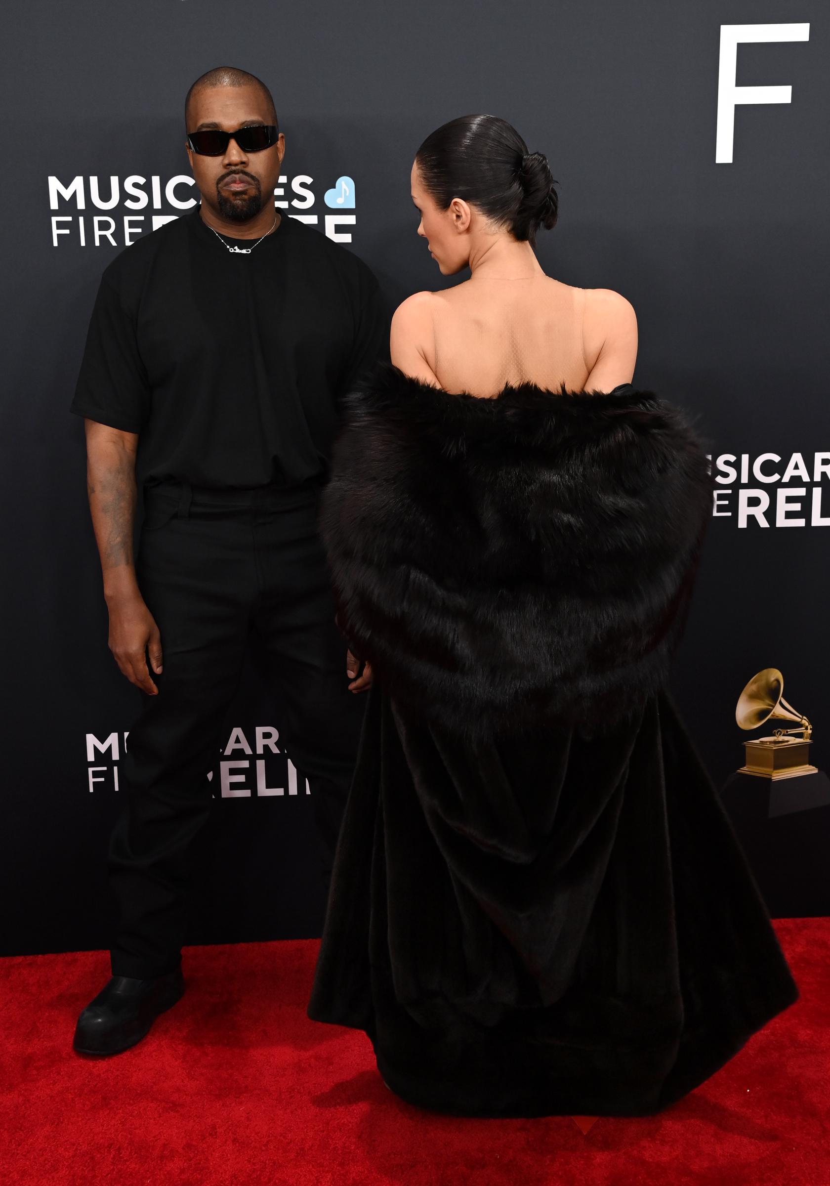 Kanye West and Bianca Censori pose on the 2025 Grammys red carpet in Los Angeles | Source: Getty Images