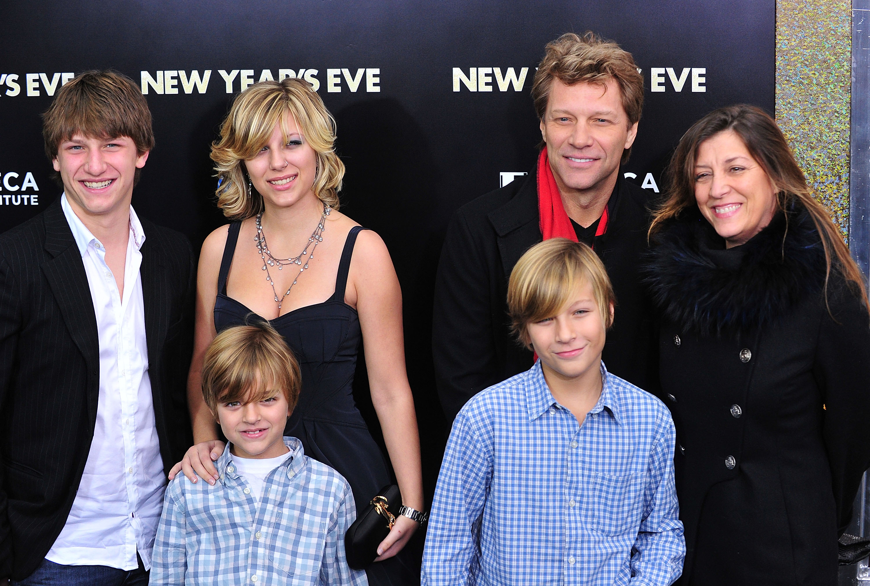Jesse, Stephanie Rose, Romeo (front left), Jon Bon Jovi, Jacob Hurley (front right), and Dorothea Bongiovi attend the "New Year's Eve" premiere in New York City on December 7, 2011. | Source: Getty Images