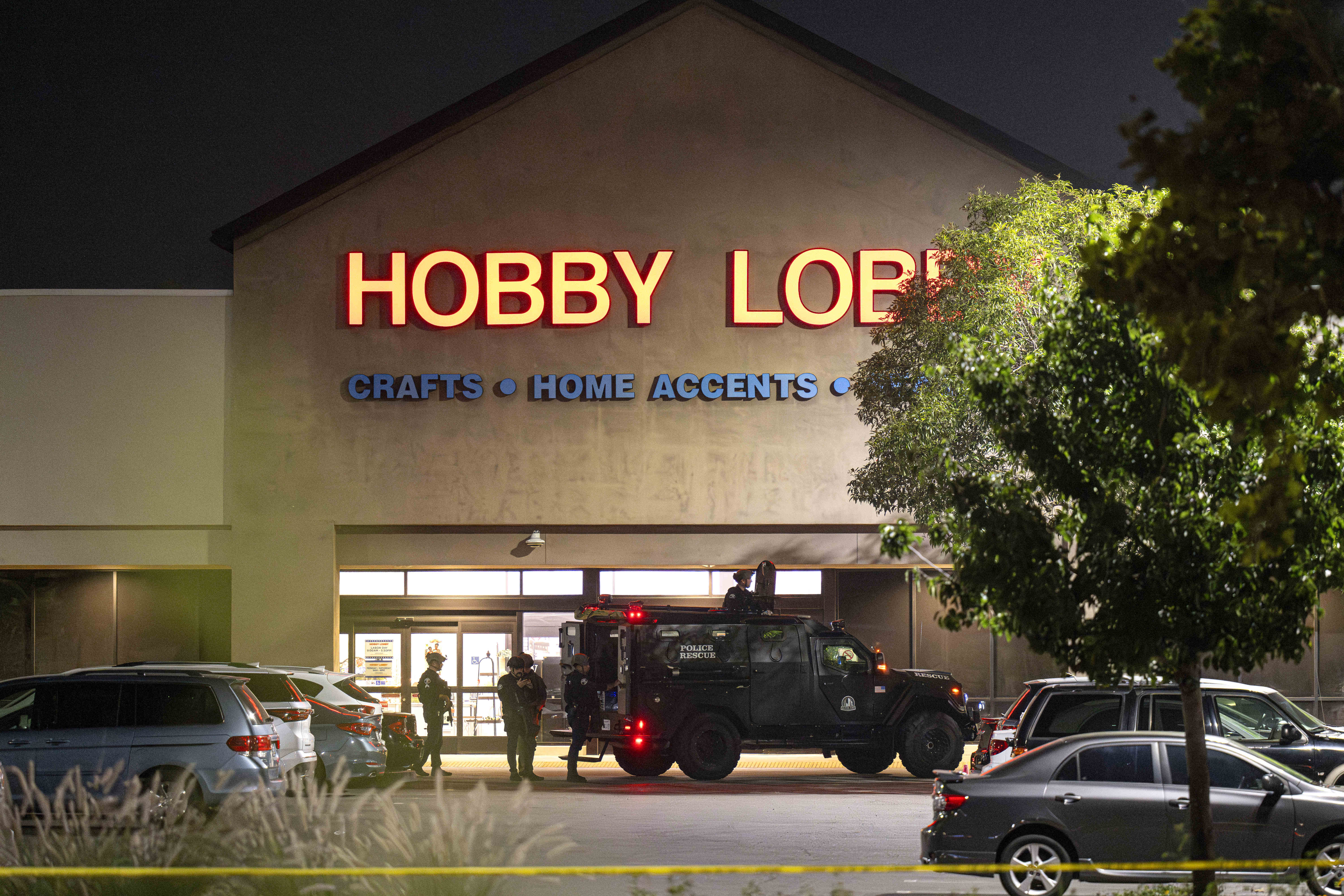 A Santa Ana Police rescue vehicle is positioned the outside Hobby Lobby store in the 1900 block of East 17th Street in Santa Ana on August 29, 2023 | Source: Getty Images