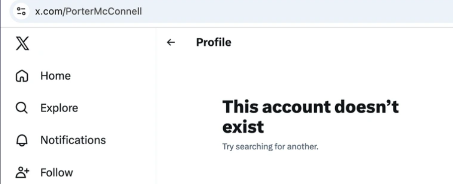 As questions surrounding Mitch McConnell's hospitalization continued, attention also turned to his family after screenshots indicated that daughter Porter McConnell's X account had been deleted or deactivated. | Source: X/PorterMcConnell
