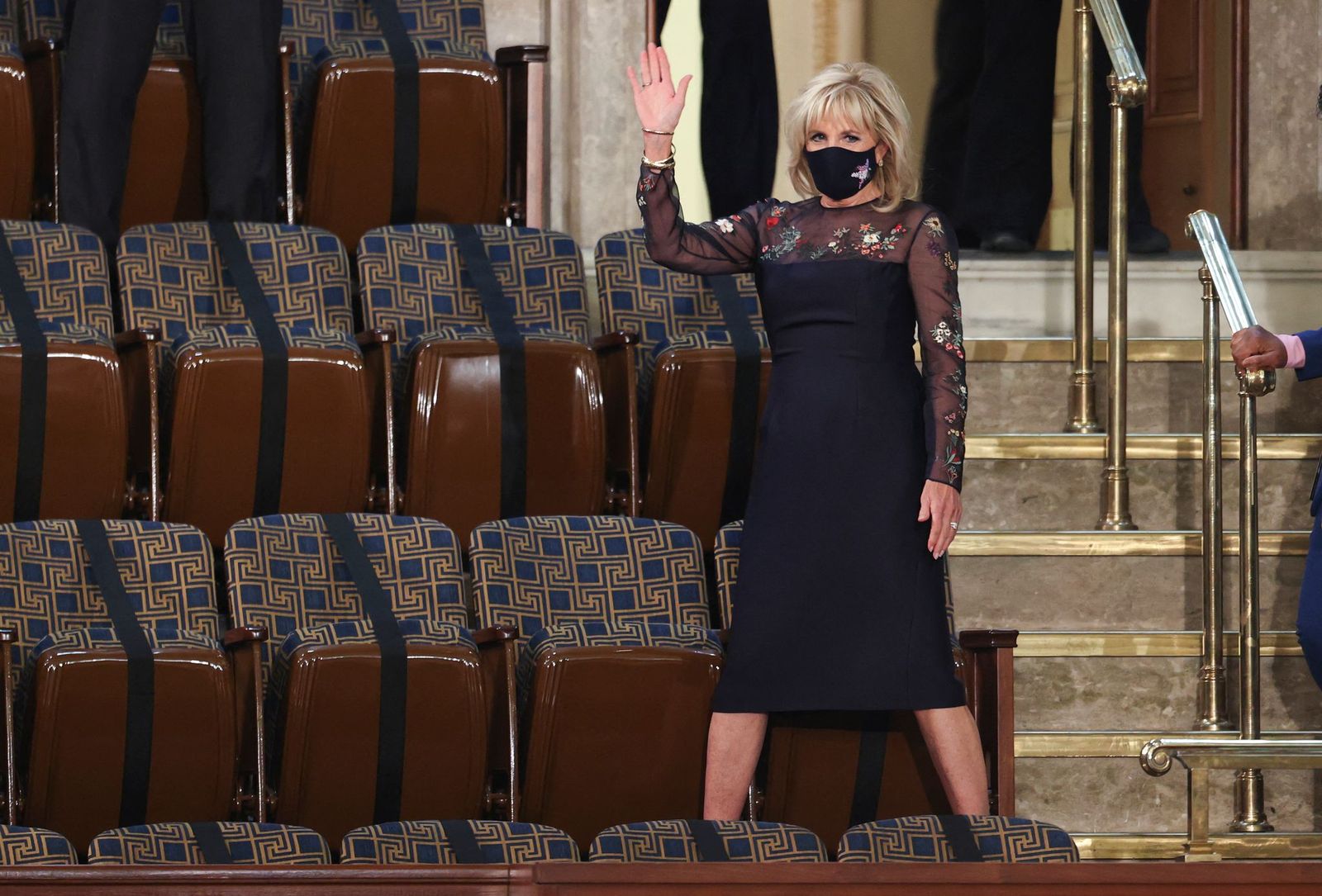 Jill Biden waves as she arrives forPresident Joe Biden's address to joint session of the Congress at the US Capitol in Washington, DC, on April 28, 2021. | Getty Images