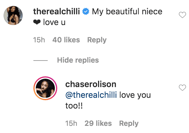 Chilli from TLC commented on a photo of Chase Rolison with braided hair wearing makeup by Anela Beauty | Source: Instagram.com/chaserolison