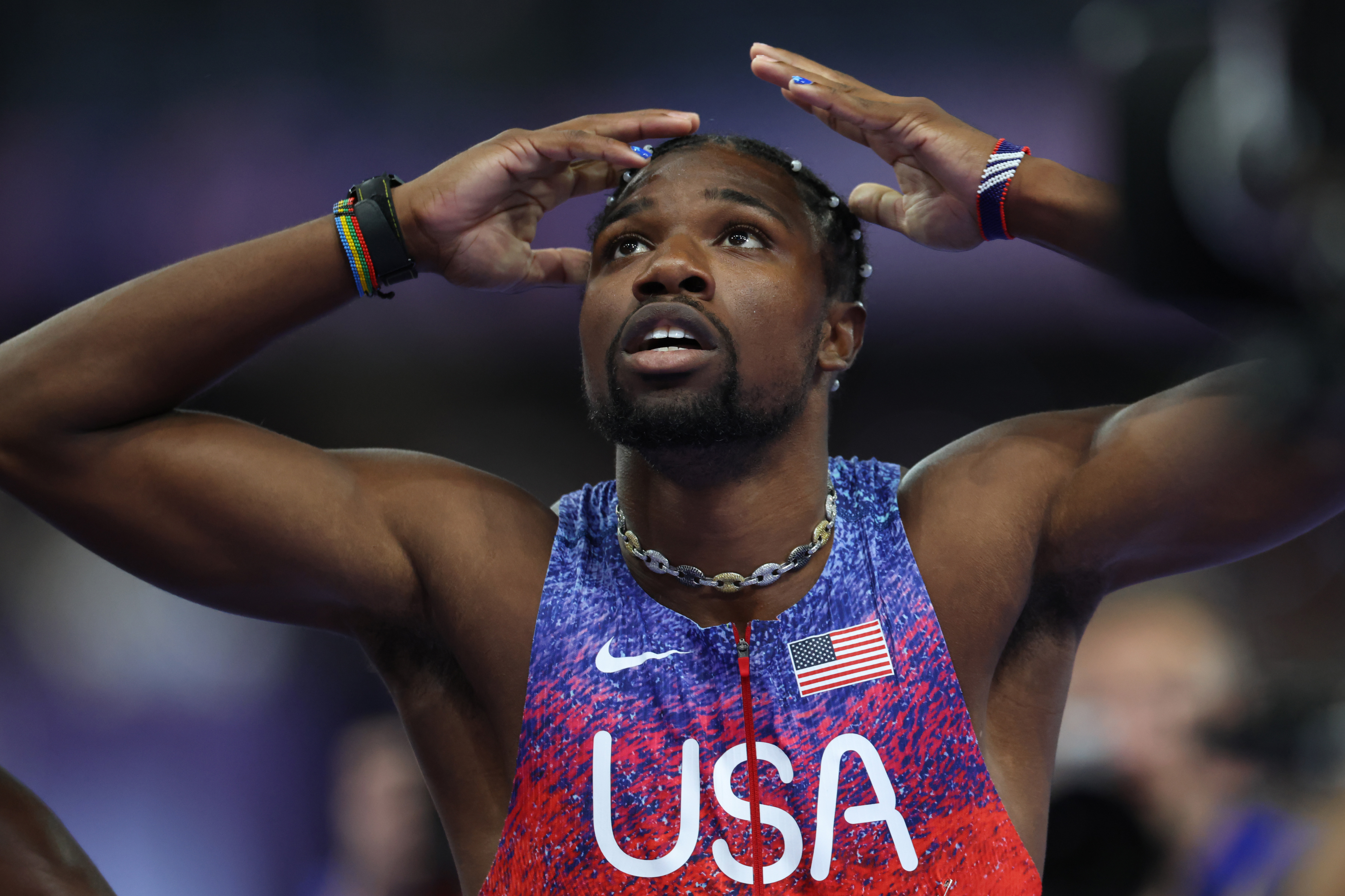 Noah Lyles awaiting the result of the Men's 100-meter Final of the Olympic Games Paris 2024 on August 4, in France. | Source: Getty Images