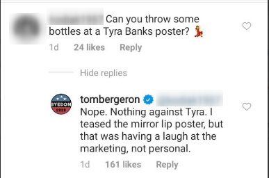 Photo of Tom Bergeron's comment on an Instagram post | Photo: Instagram / tombergeron