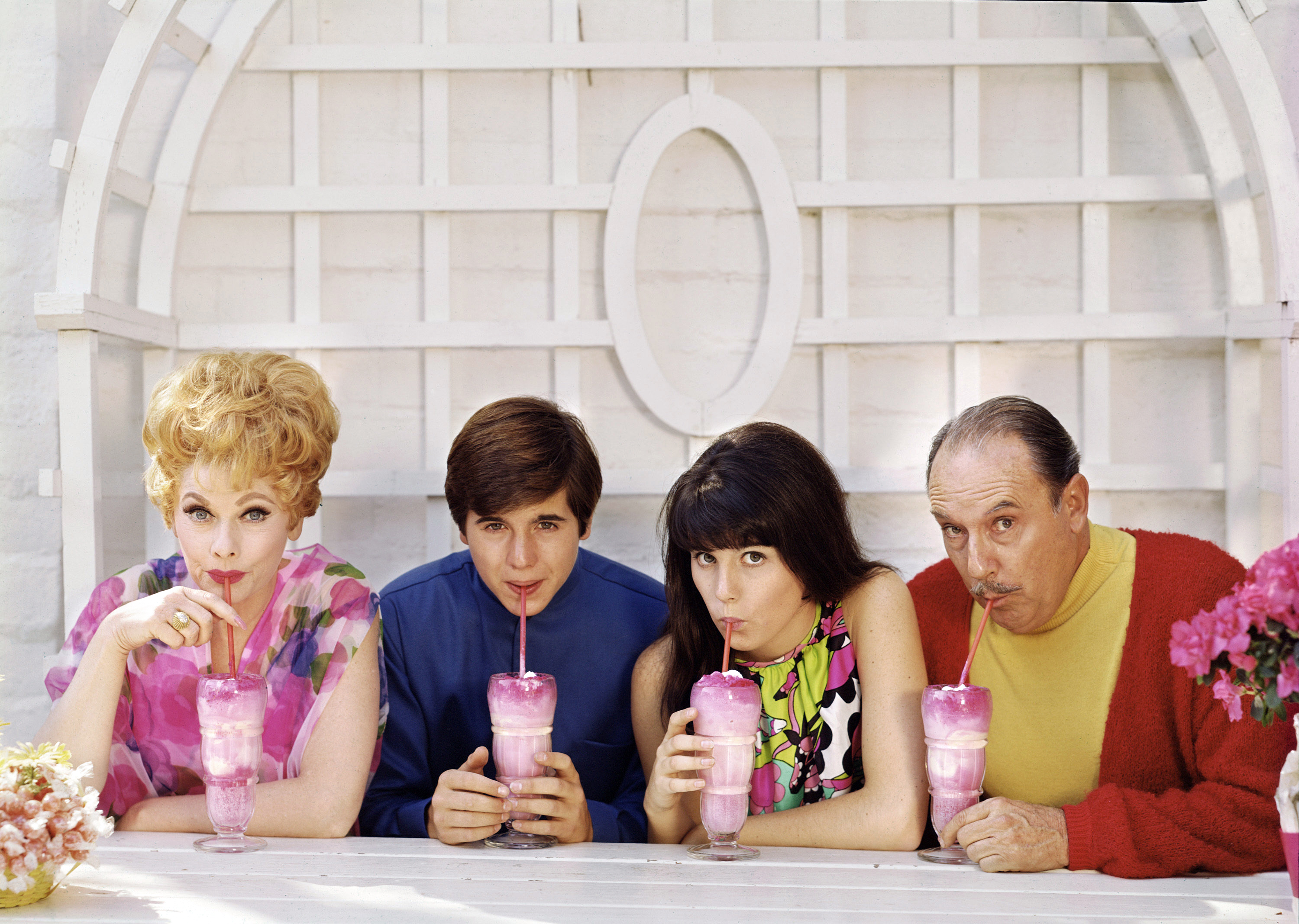 Lucille Ball, Desi Arnaz Jr., Lucie Arnaz, and Gale Gordon in "Here's Lucy" in Los Angeles on January 1, 1969. | Source: Getty Images