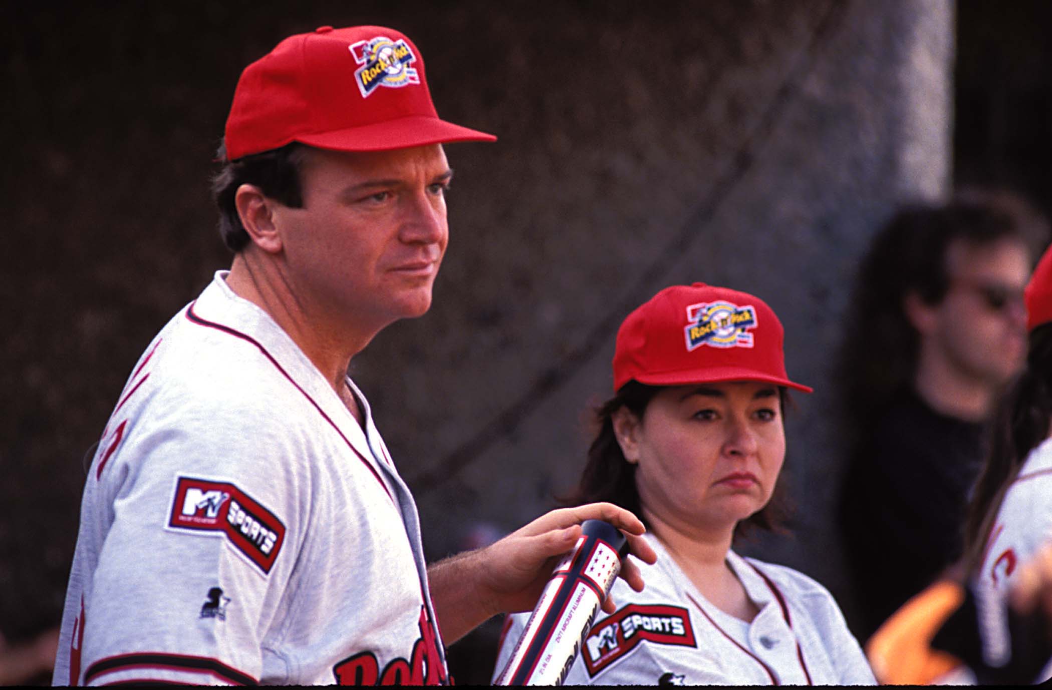 Tom Arnold and Roseanne Barr during MTV's 4nd Annual Rock 'n Jock Softball in Long Beach, California, United States in 1993 | Source: Getty Images