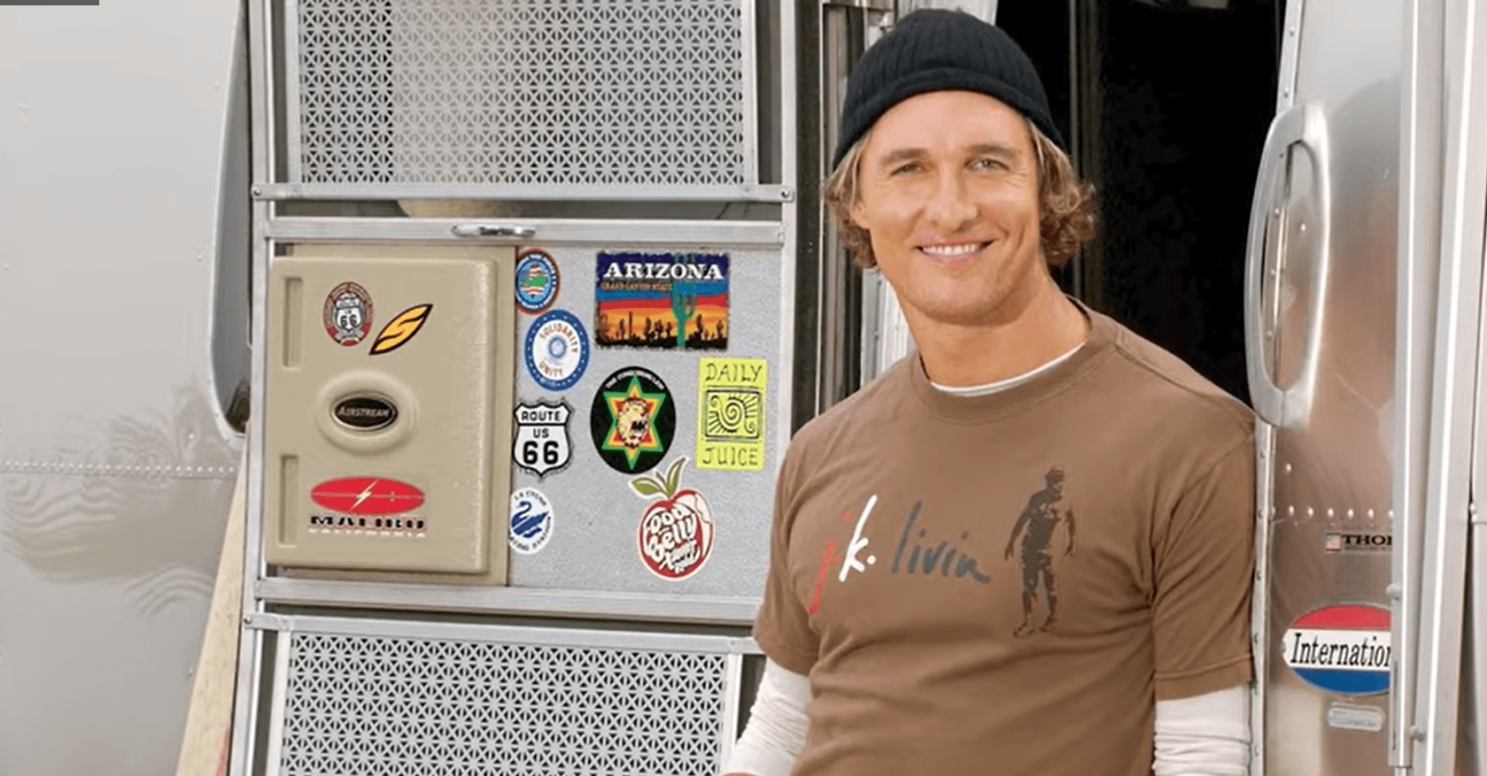 Matthew McConaughey standing in the doorway of an Airstream trailer. | Source: youtube.com/Famous Entertainment