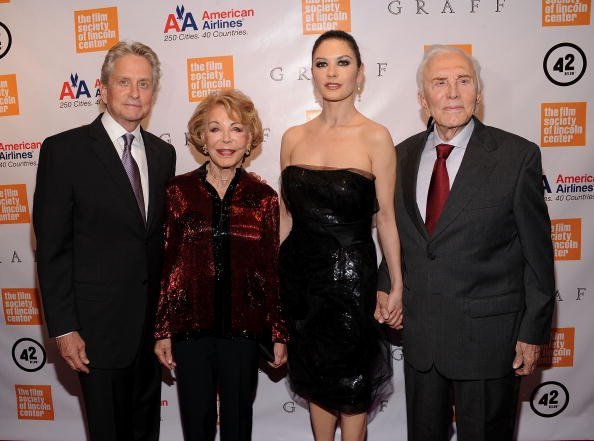 Michael Douglas, Anne Douglas, Catherine Zeta-Jones and Kirk Douglas attend the The Film Society of Lincoln Center's 37th Annual Chaplin Award gala at Alice Tully Hall on May 24, 2010, in New York City.| Source: Getty Images.