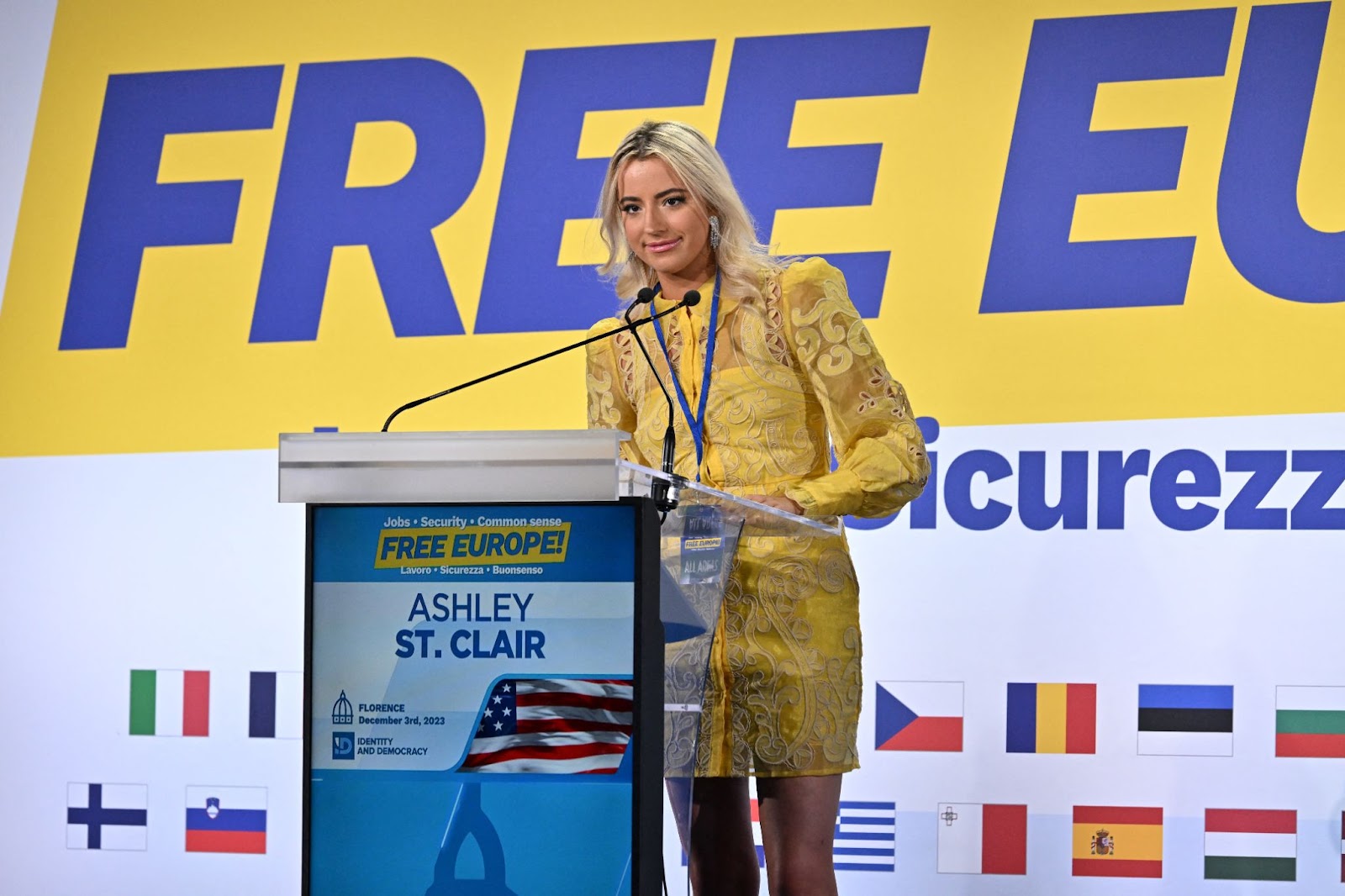 Ashley St. Clair speaking during a convention | Source: Getty Images